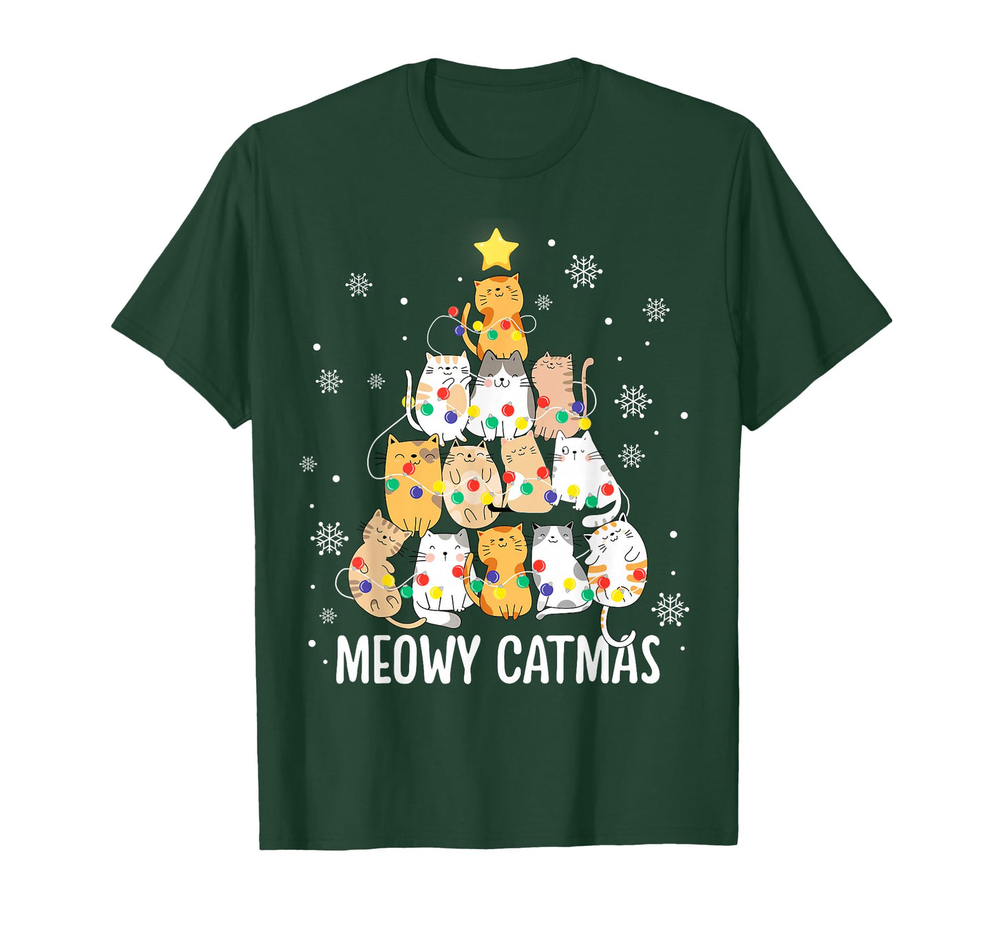 Meowy Catmas Cat Christmas Tree Lights Kitten Xmas Cat Lover T-Shirt