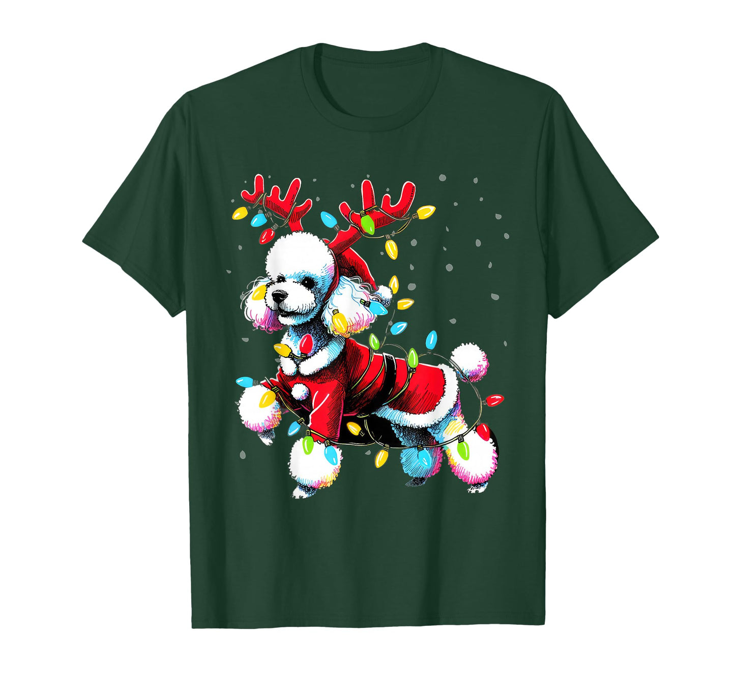 Poodle Santa Christmas Tree Lights, Funny Ugly Pajama Women T-Shirt