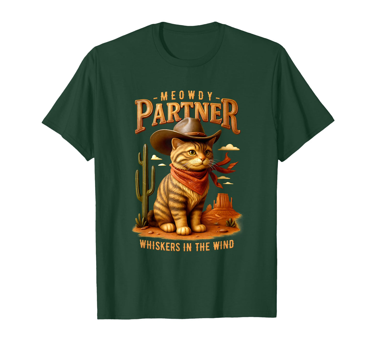 Meowdy Partner Whiskers In Wind Western Cowboy Cat Rodeo T-Shirt