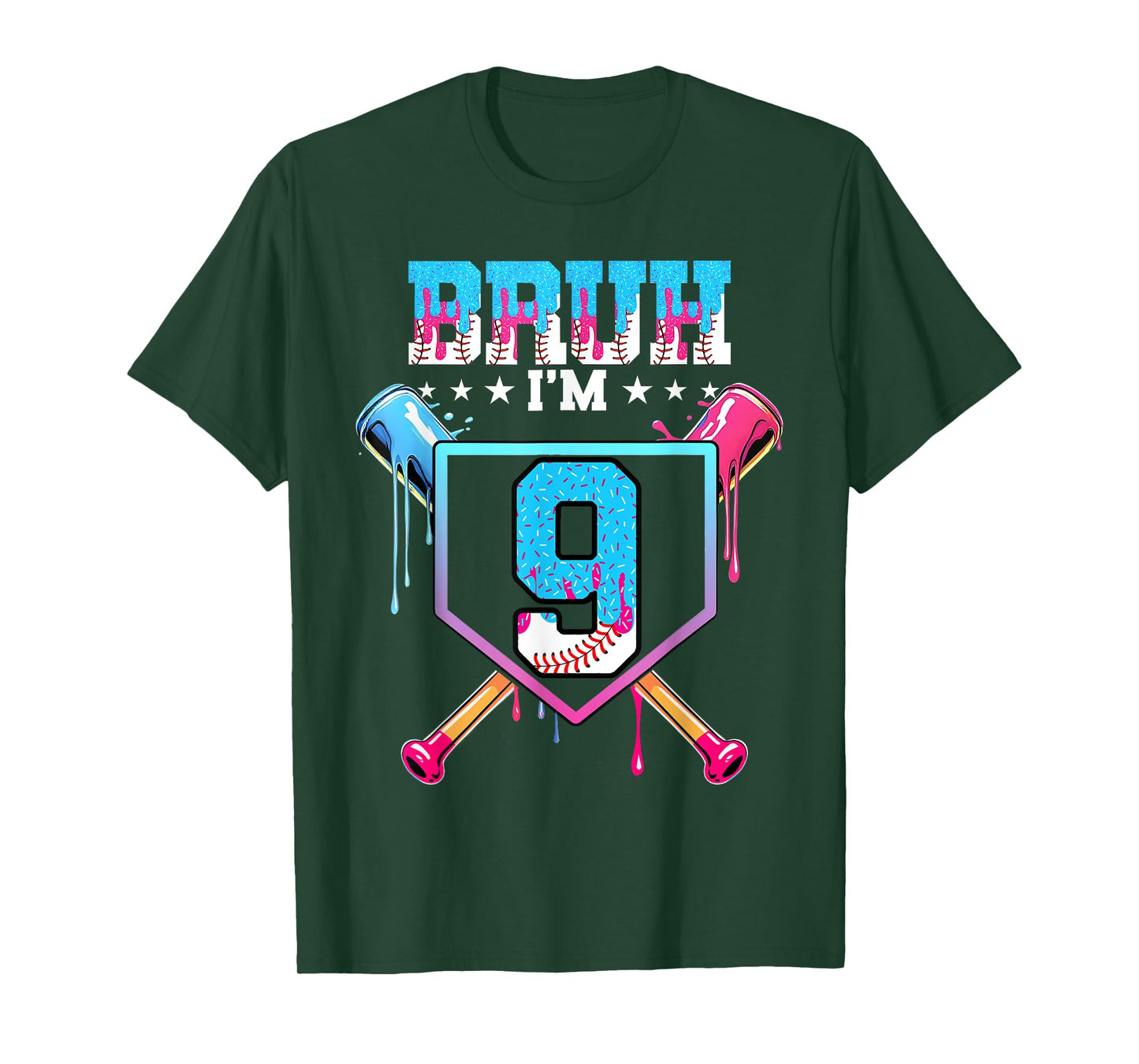 Bruh 9th Birthday Boy Baseball Ice Cream Drip 9 Year Old Boy T-Shirt