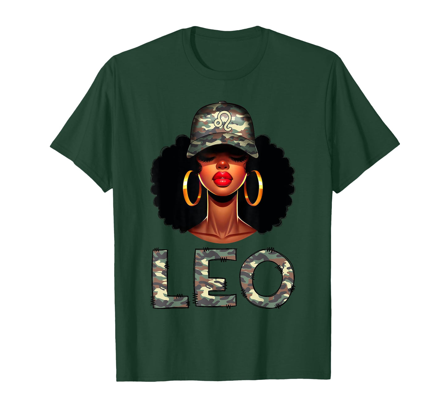 Leo Queen Retro Camo Black Woman Cap Zodiac Sign T-Shirt
