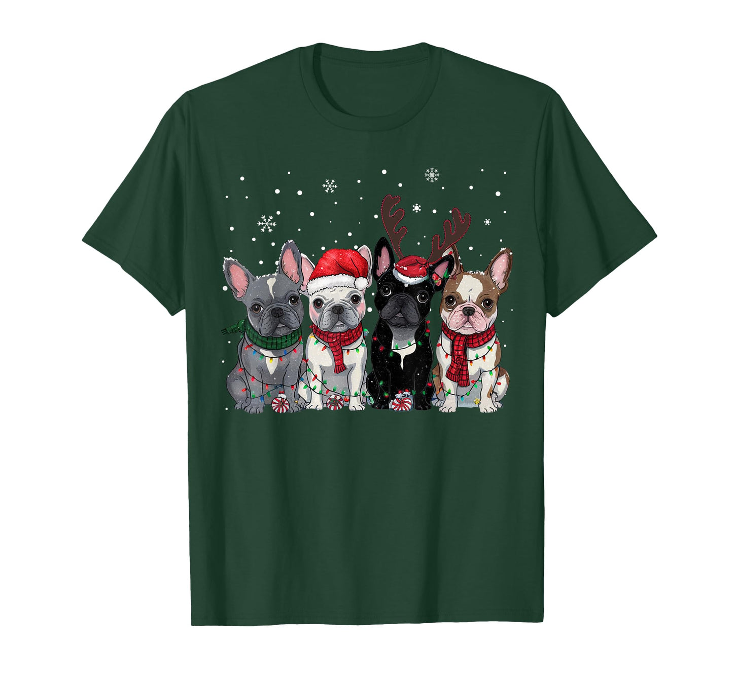 Christmas Lights French Bulldogs Xmas Frenchie Dog Men Kids T-Shirt