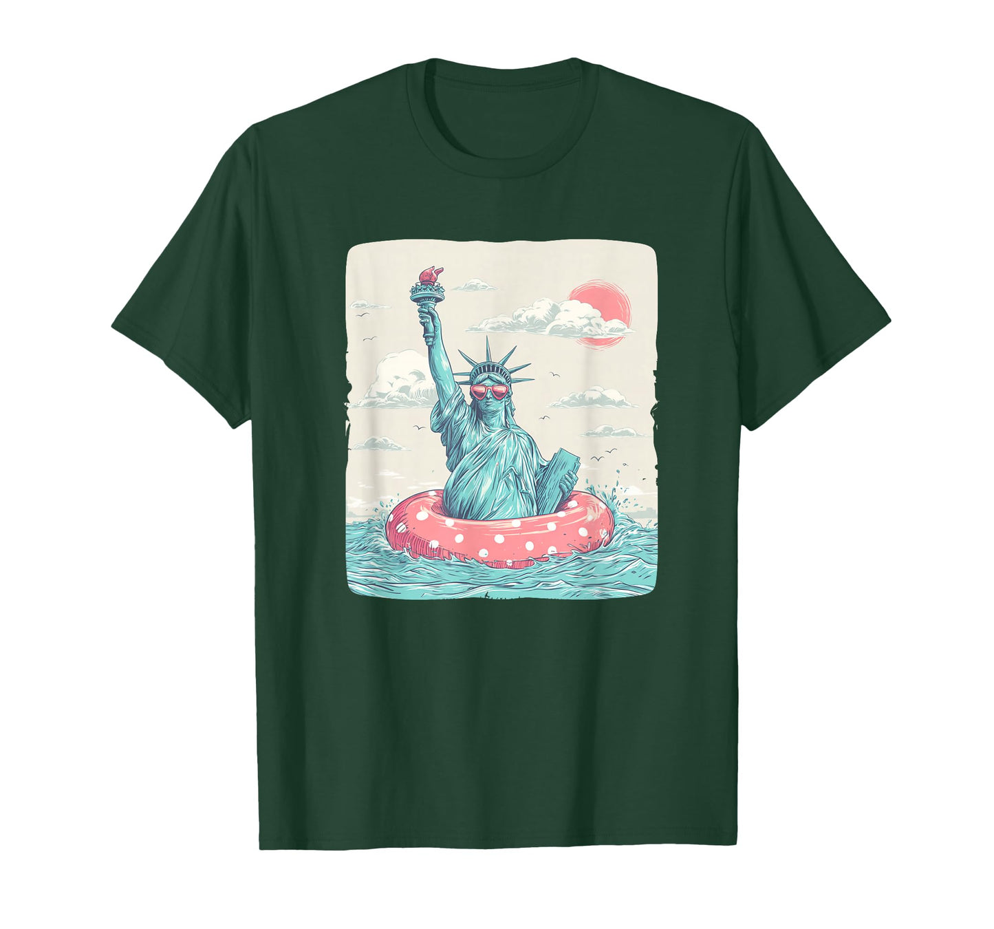 Funny Vacation Liberty Statue in Beach Ring for Pool Lovers T-Shirt