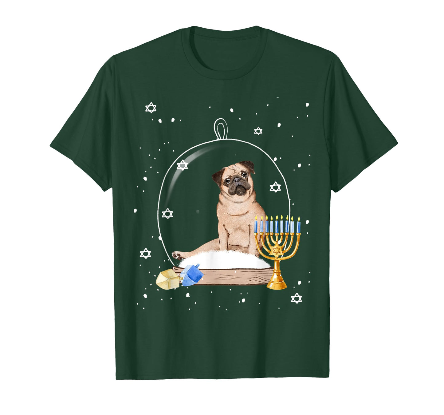 Hanukkah Pug Dog Snow Globe Pajama T-Shirt for Men Women Kids
