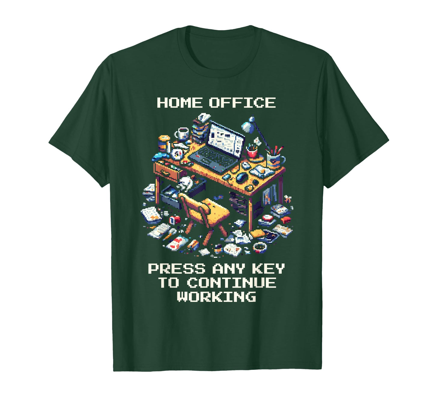 Press Any Key to Continue Working | Pixel Art Gamer Office T-Shirt