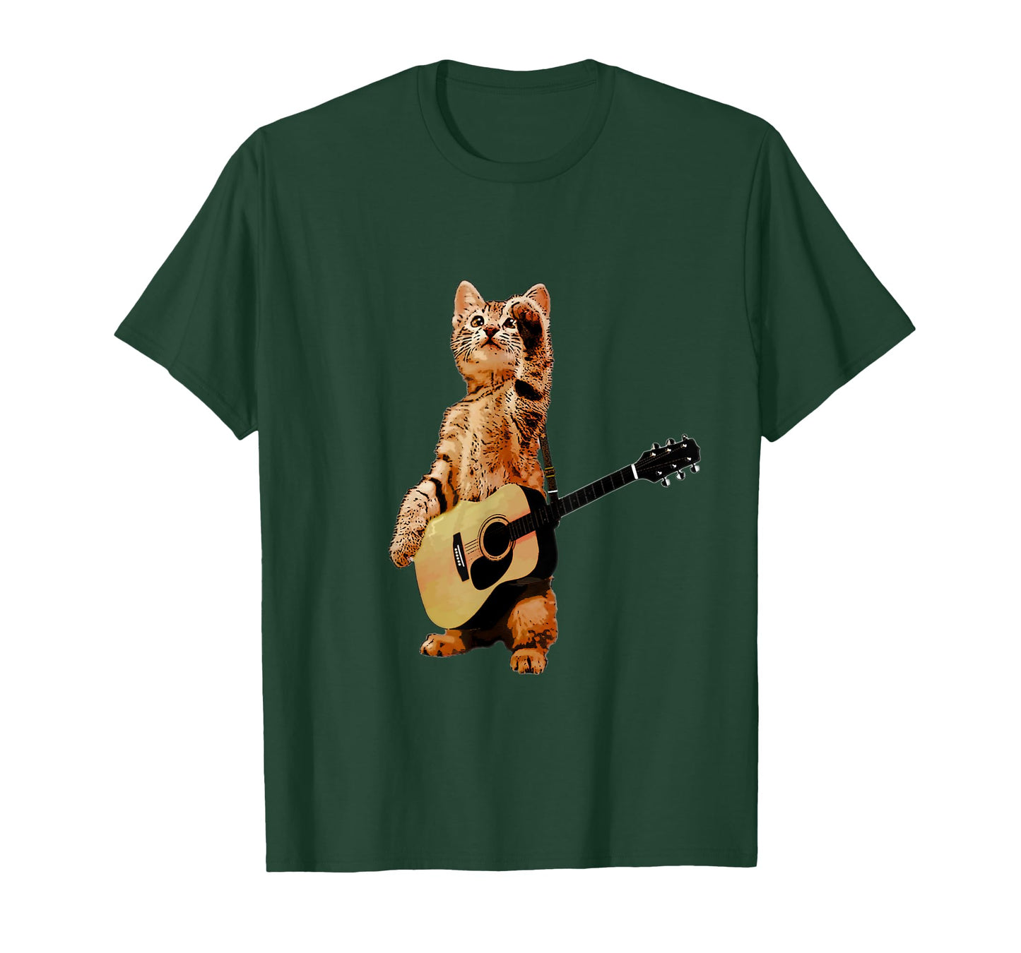 Cat Playing Acoustic Guitar Cool Musician Guitarist Men Women T-Shirt