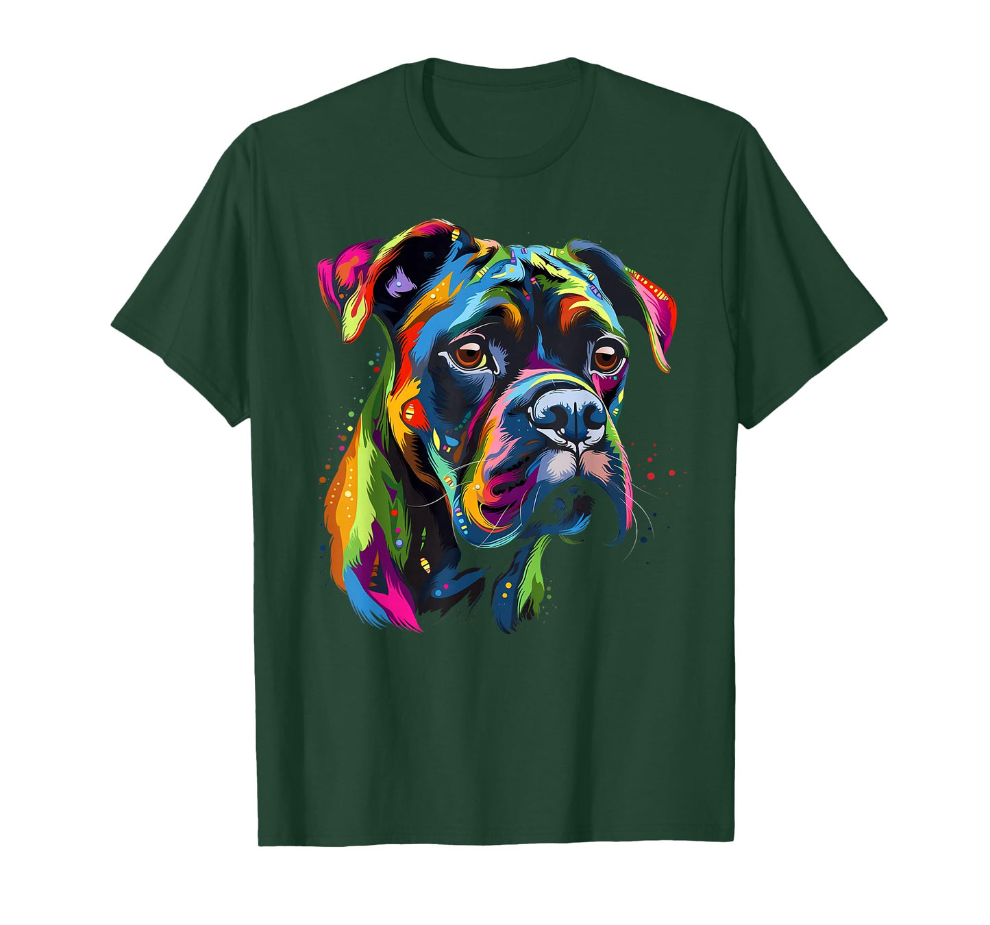 Boxer Dog Colorful Face Funny Puppy Art Lover Black T-Shirt