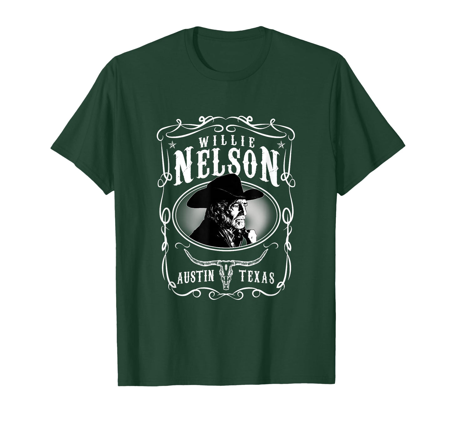 Willie Nelson Unisex-Adult Black Cotton T-Shirt, Small, Short Sleeve, Crew Neck, Classic Fit