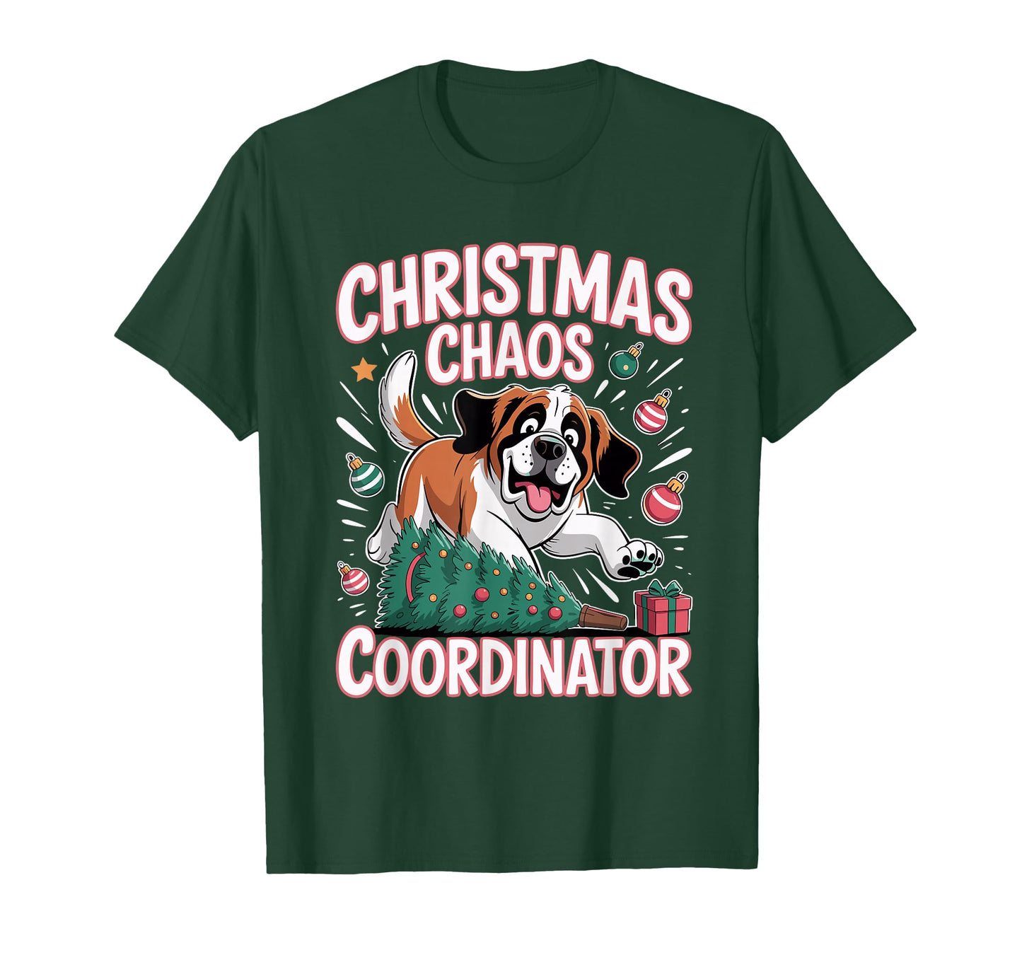 Christmas Chaos Coordinator Xmas Puppy Funny Saint Bernard T-Shirt