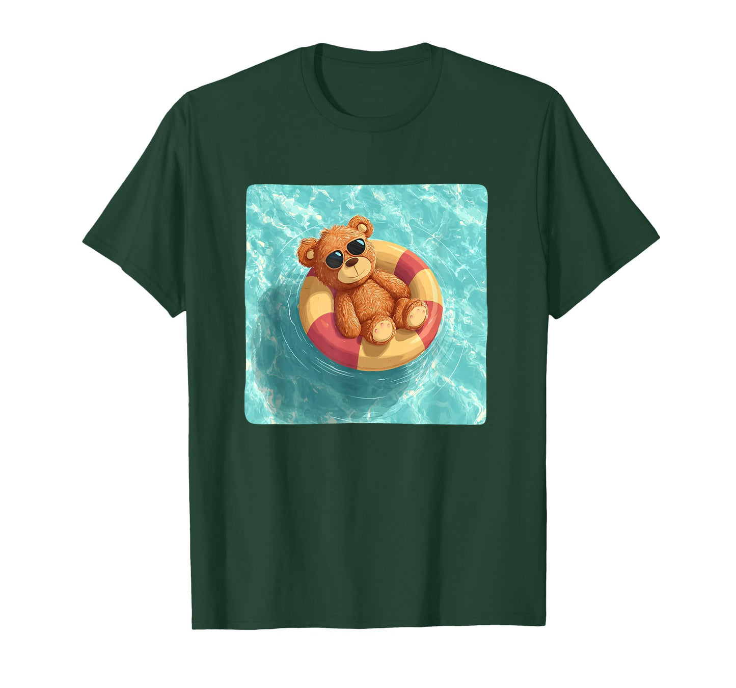 Funny Teddy Bear in Pool Ring for Vacation Lovers T-Shirt