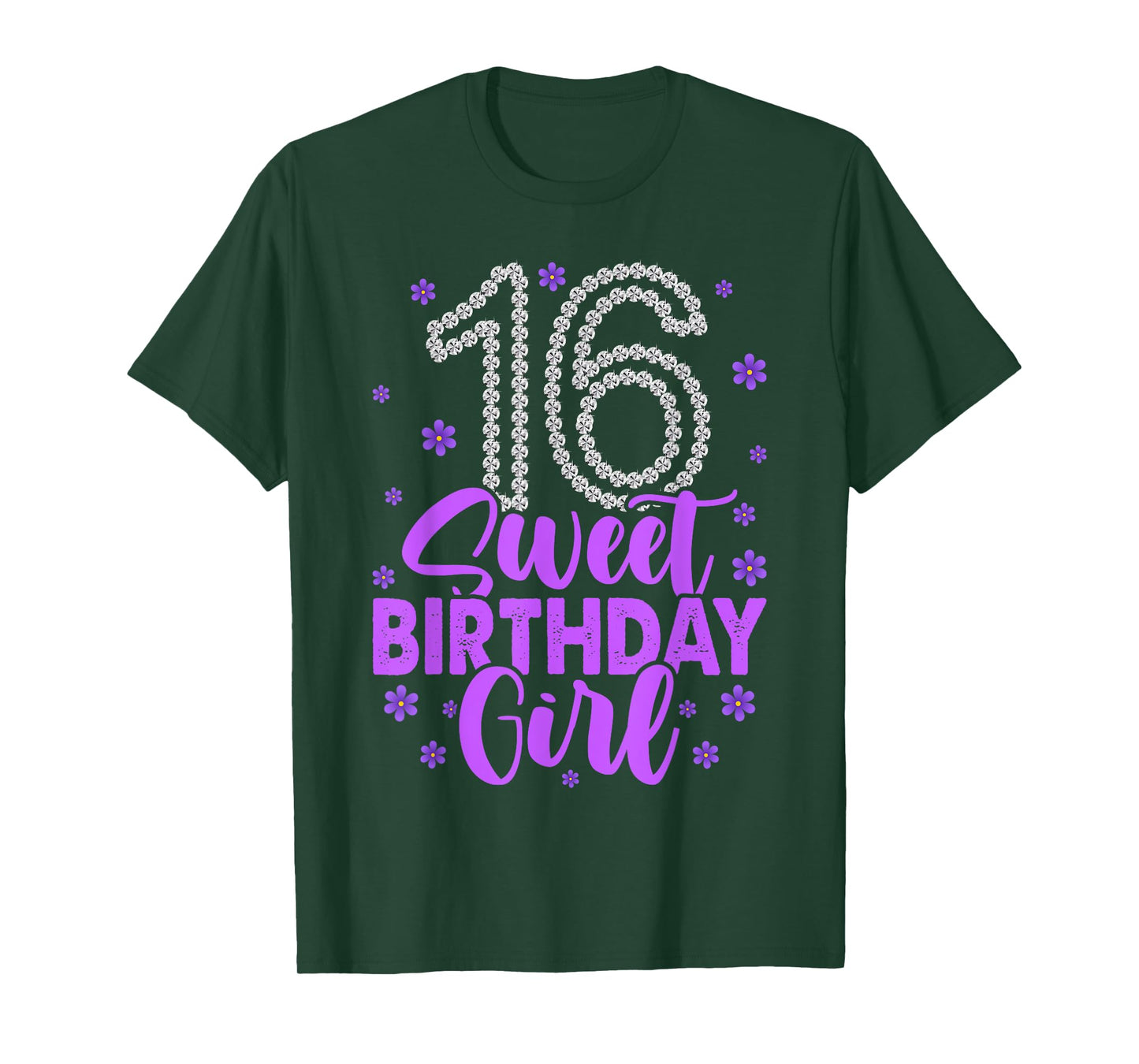 Cute Purple Black Sweet 16 Style Girl 16th Birthday Sixteen T-Shirt