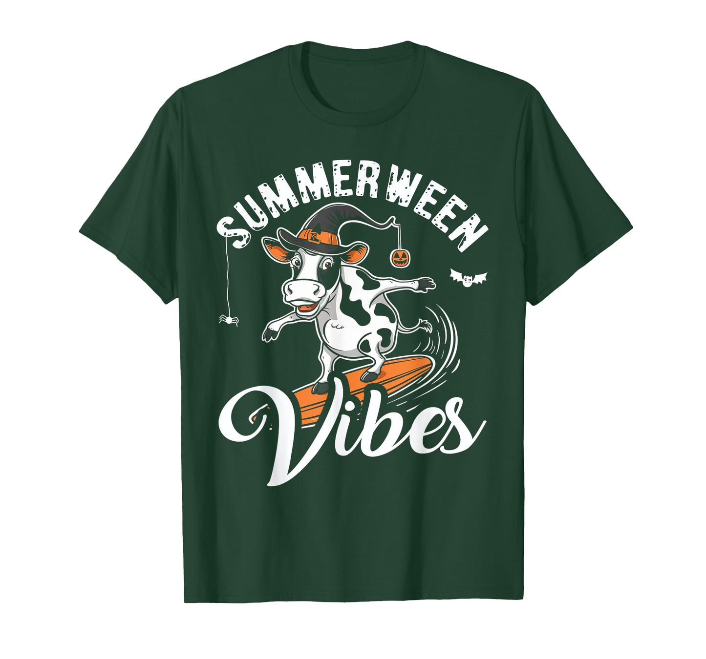 Summerween Vibes Funny Cow Surfing Summer Halloween Vacation T-Shirt