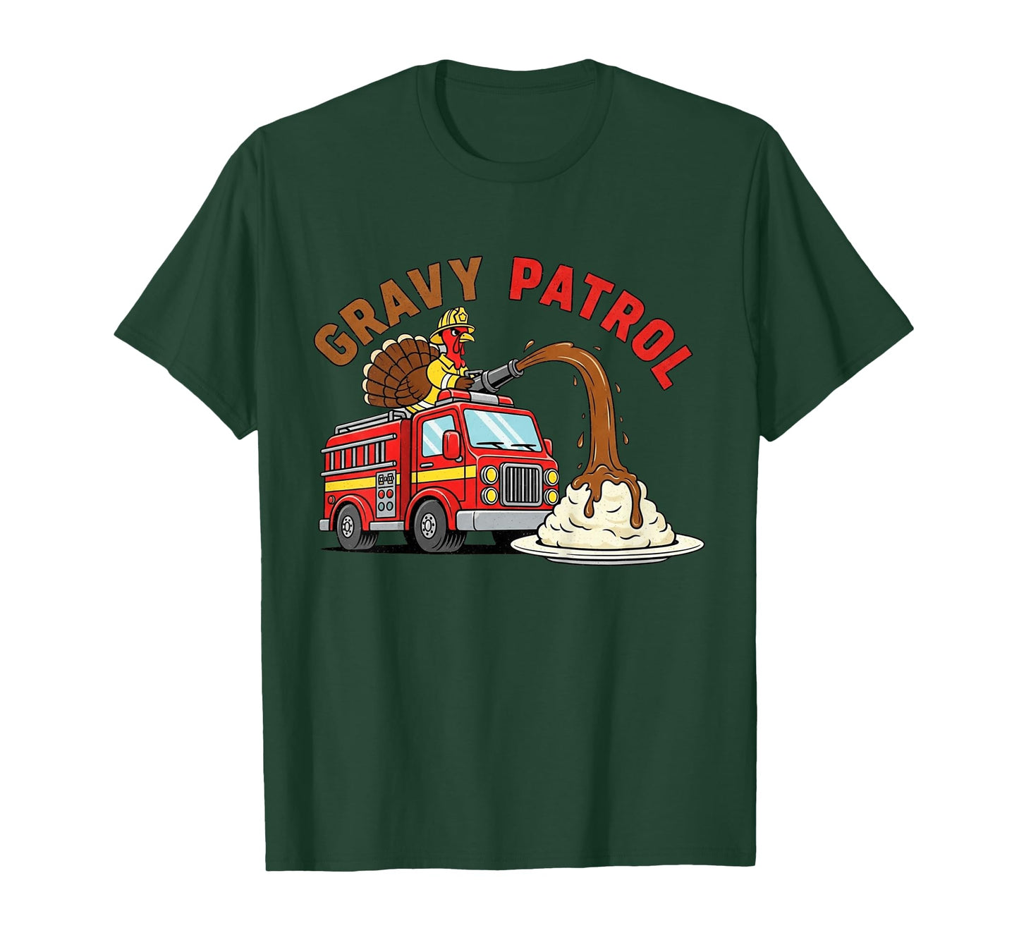 Gravy Patrol Fire Truck Turkey Boys Thanksgiving T-Shirt