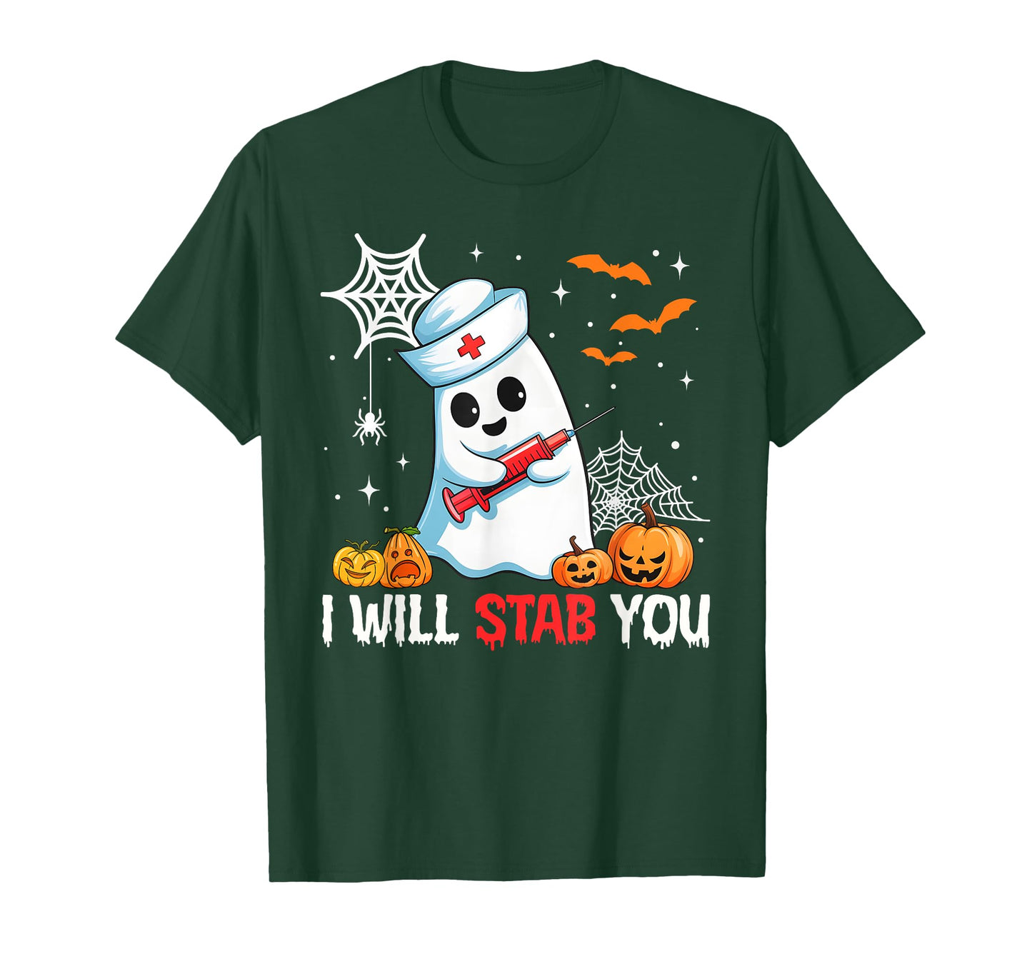 Funny Halloween Nurse I Will Stab You Ghost Men Women T-Shirt