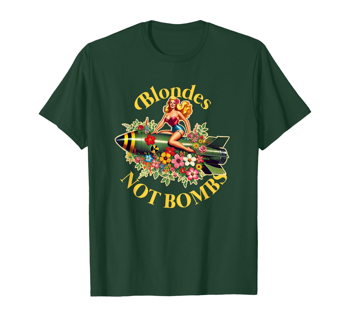 Blondes Not Bombs | Peace Retro Vintage Sexy Pin Up Girl T-Shirt