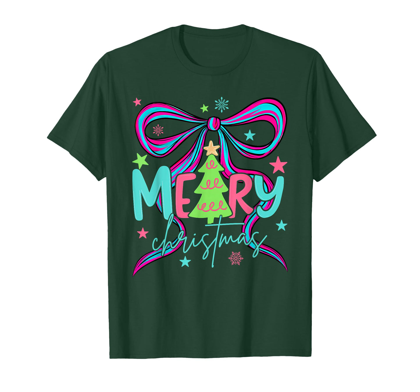 Brushstroke Coquette Merry Christmas Tree Men Women Kids T-Shirt