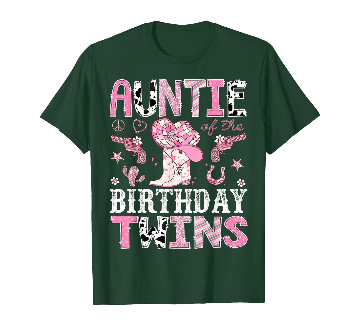 Auntie of The Birthday Twins Pink Rodeo Cowgirl Western T-Shirt