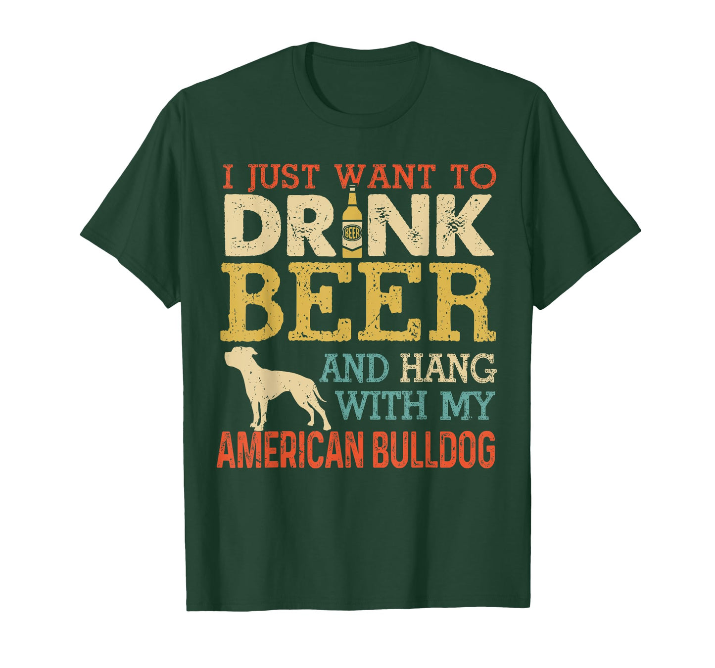 American Bulldog Dad Drink Beer Hang With Dog Funny Vintage T-Shirt