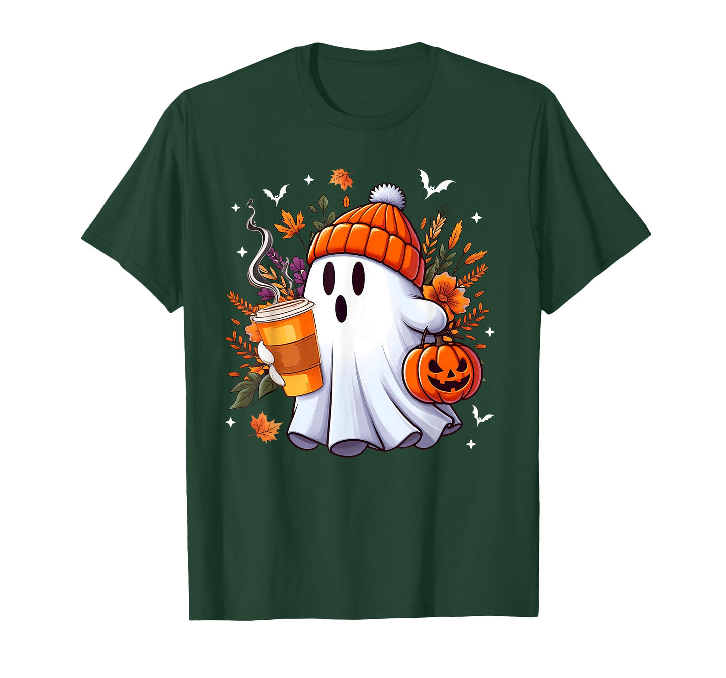 Halloween Ghost Drinking Ice Coffee Lover Ghost Girl Women T-Shirt