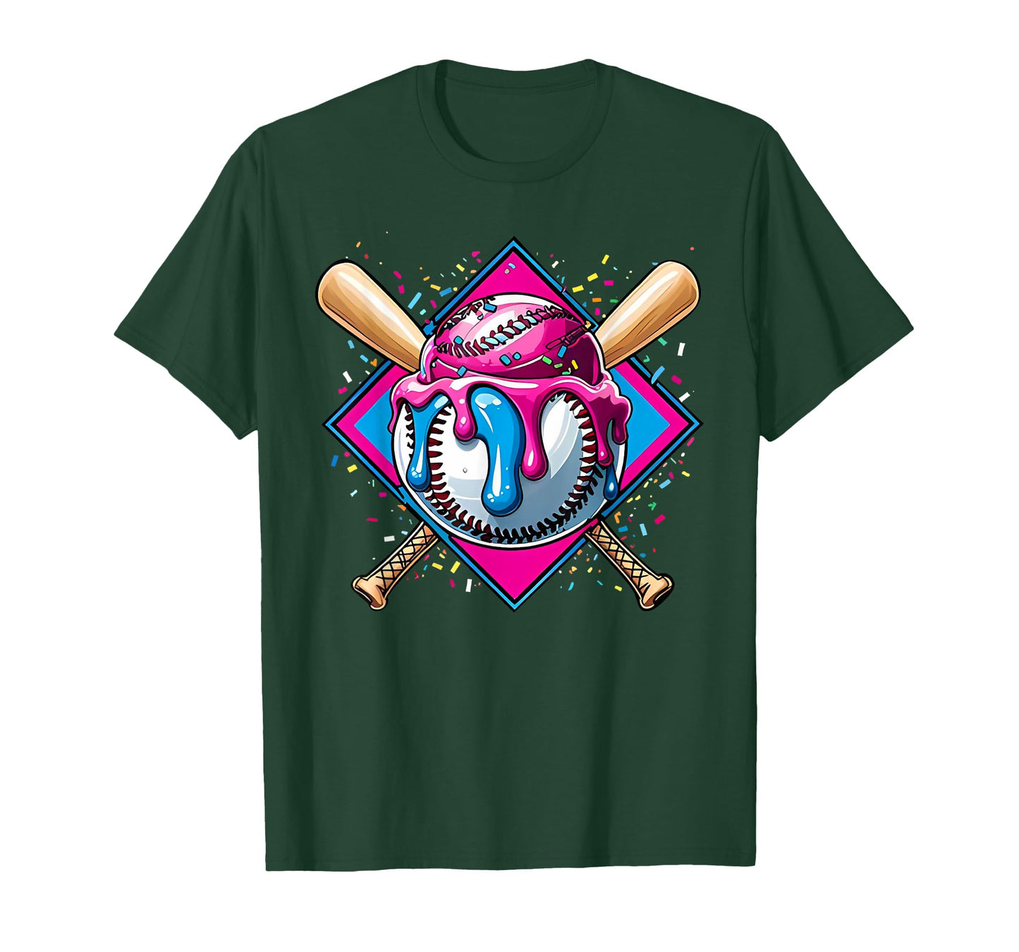 Baseball Ice Cream Dripping Baseball Home Plate Drip T-Shirt