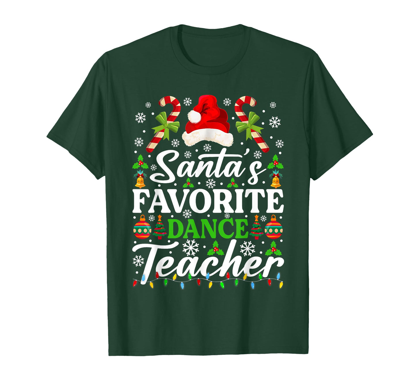 Santa's Favorite Dance Teacher Shirt Funny Christmas Pajama T-Shirt