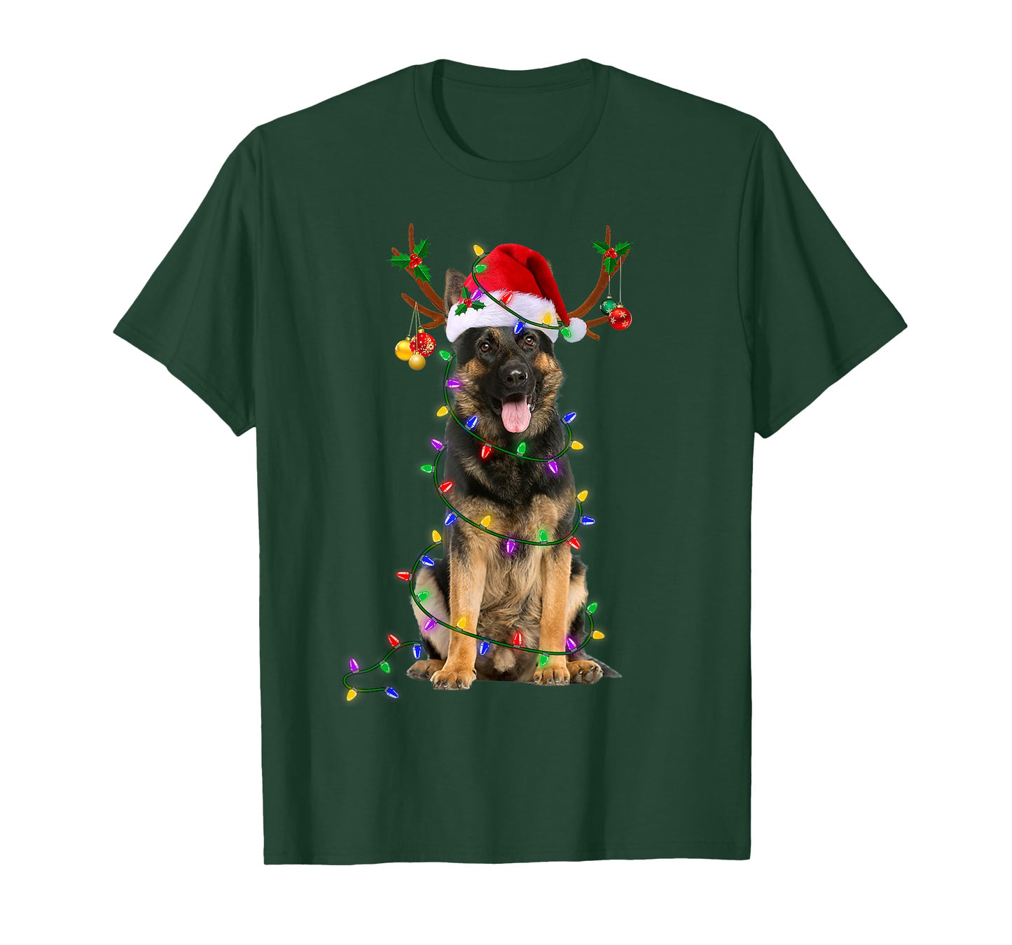 German Shepherd Dog Tree Christmas Lights Dog Lover Pajama T-Shirt