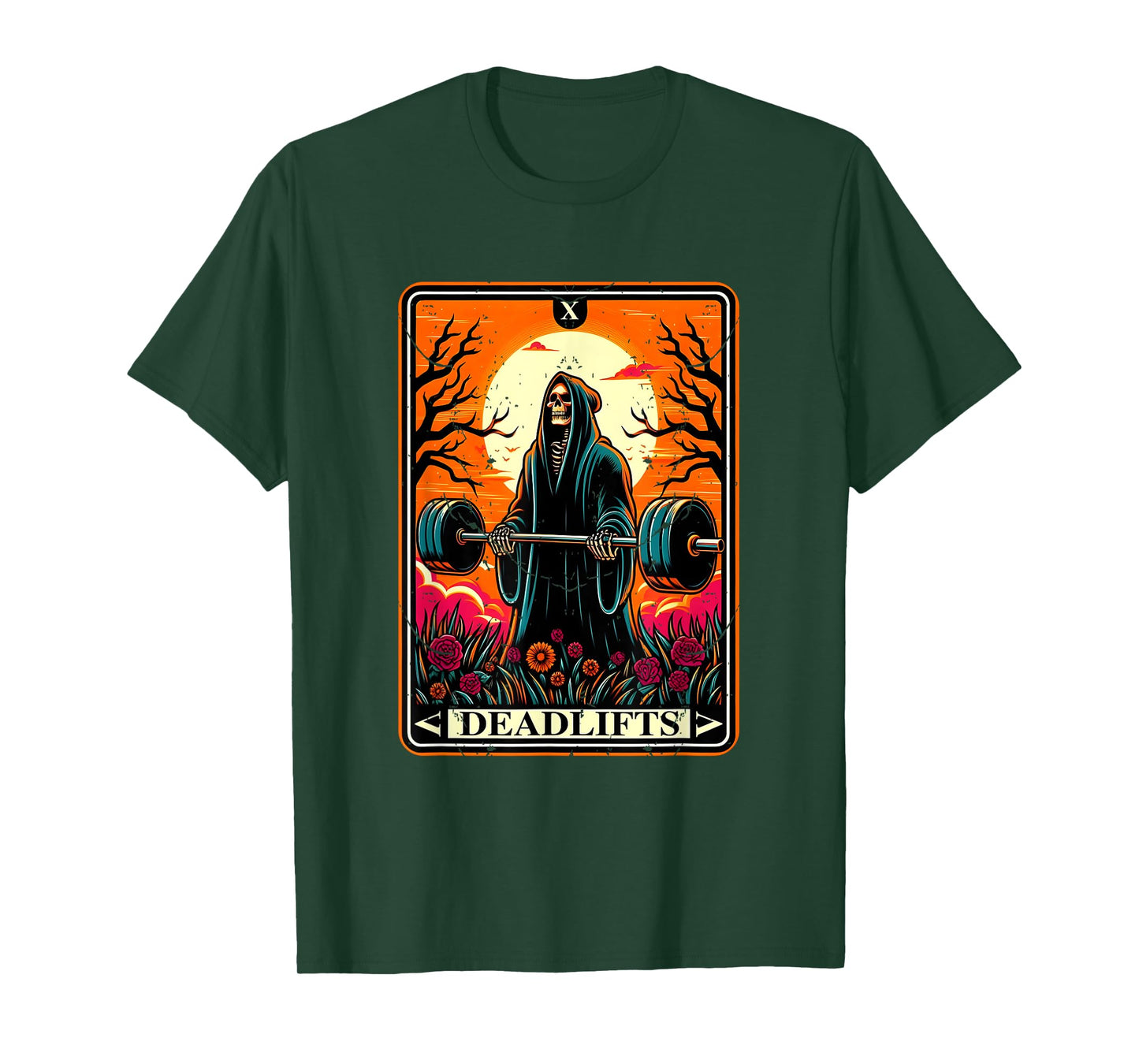 Horror Tarot Card Deadlifts The Death Gym Workout Halloween T-Shirt