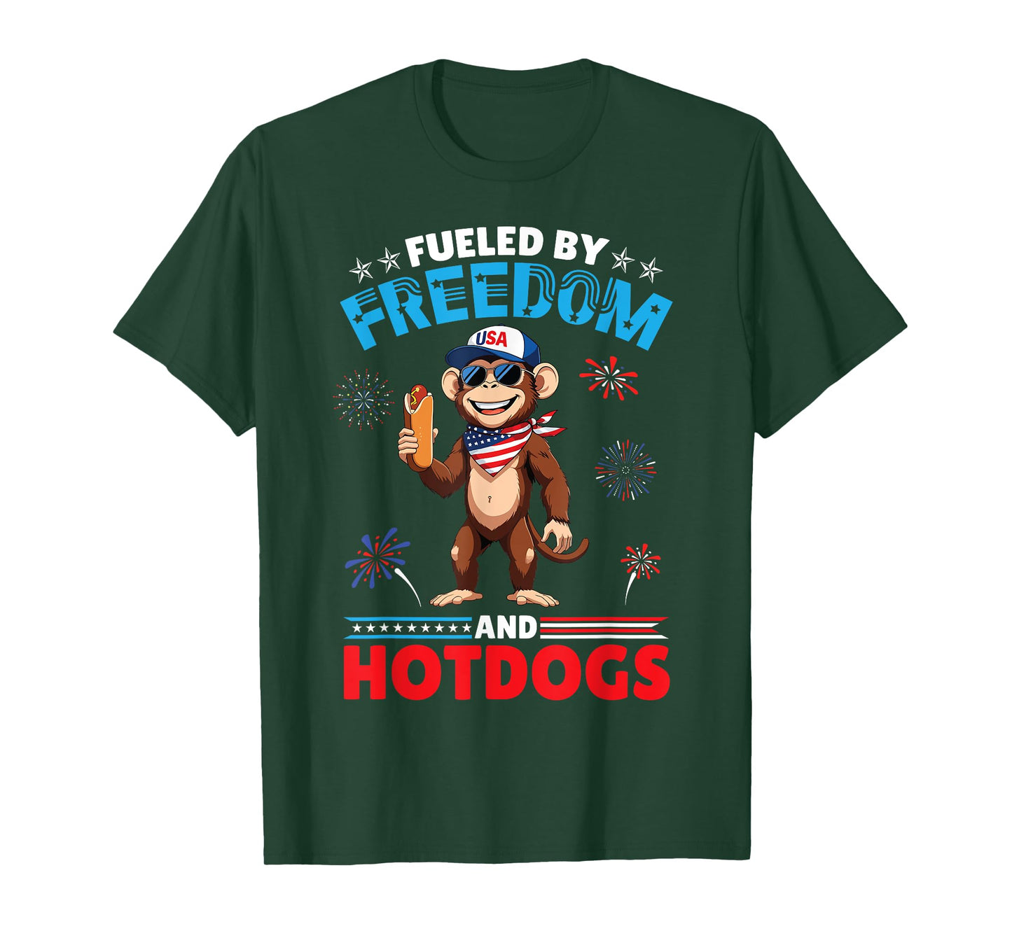 Monkey American Fueled by Freedom And Hotdogs 4th Of July T-Shirt