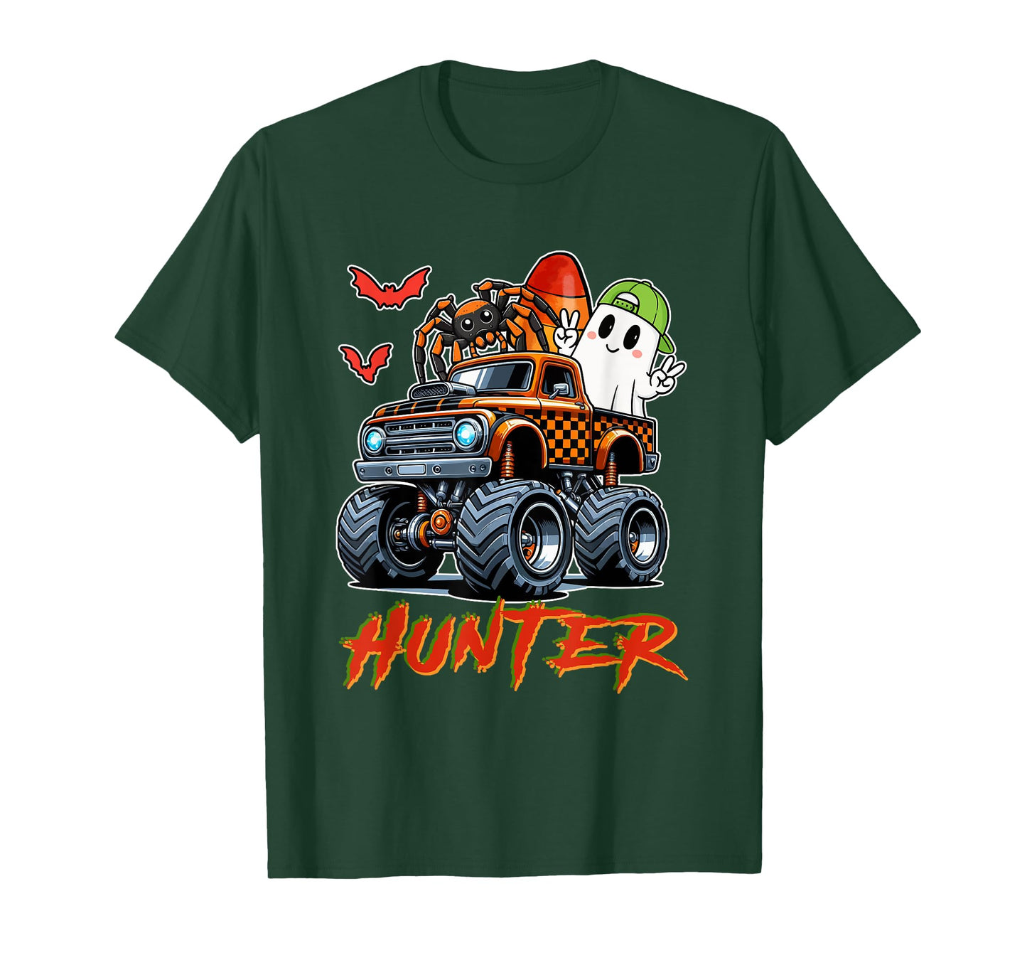 Hunter Costume Halloween Spider Cute Boo On Monster Truck T-Shirt