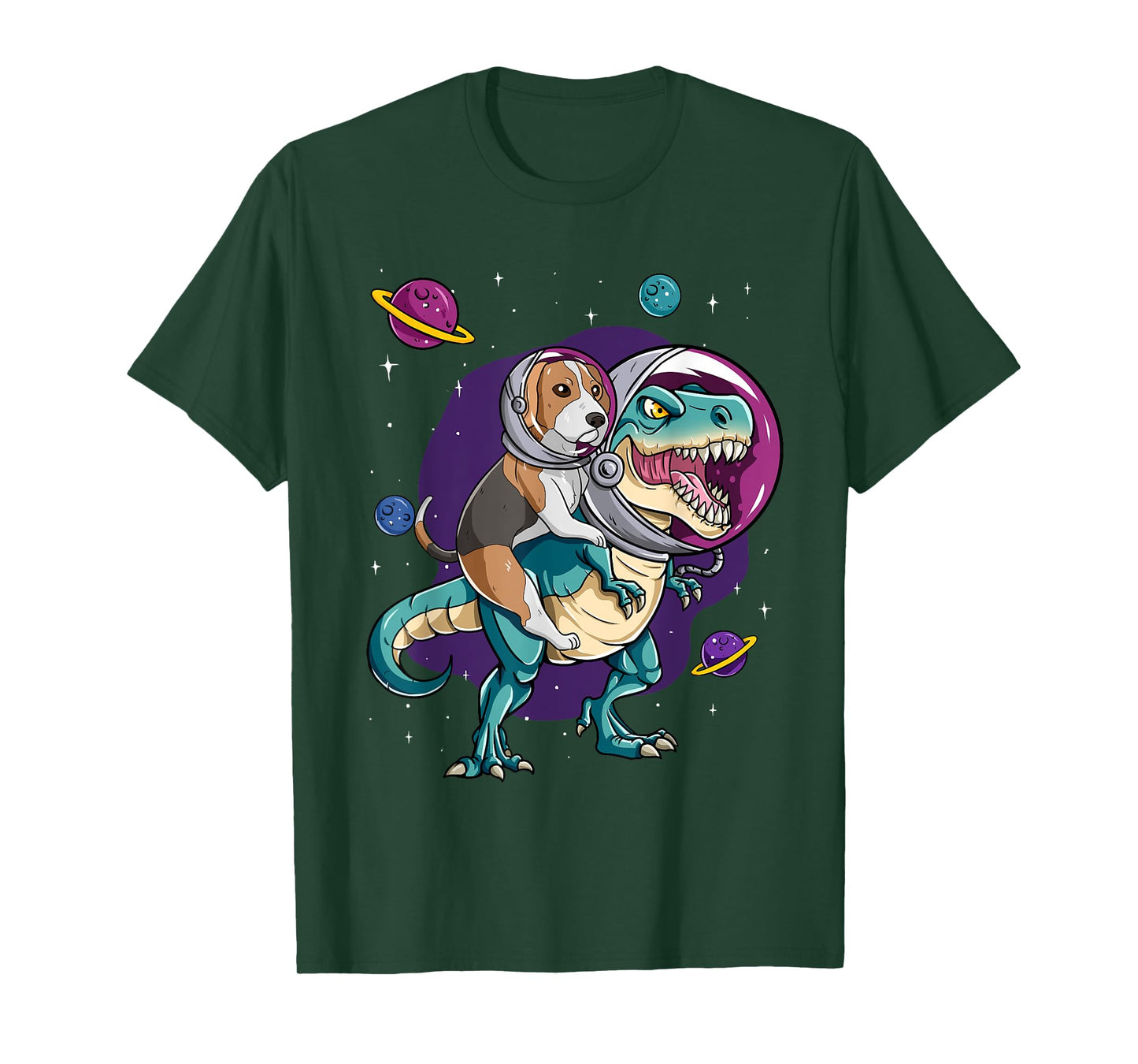 Dinosaur T Rex Space Planets Sparkles Beagle T-Shirt