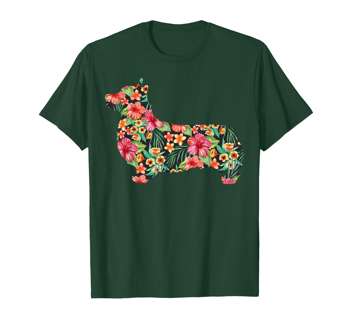Corgi Flower Funny Dog Silhouette Floral Gifts Women Men T-Shirt