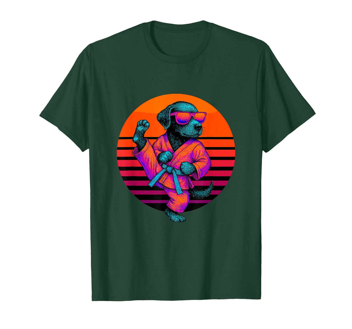 Retro Dog with Taekwondo Belt Taekwondo Fighter T-Shirt