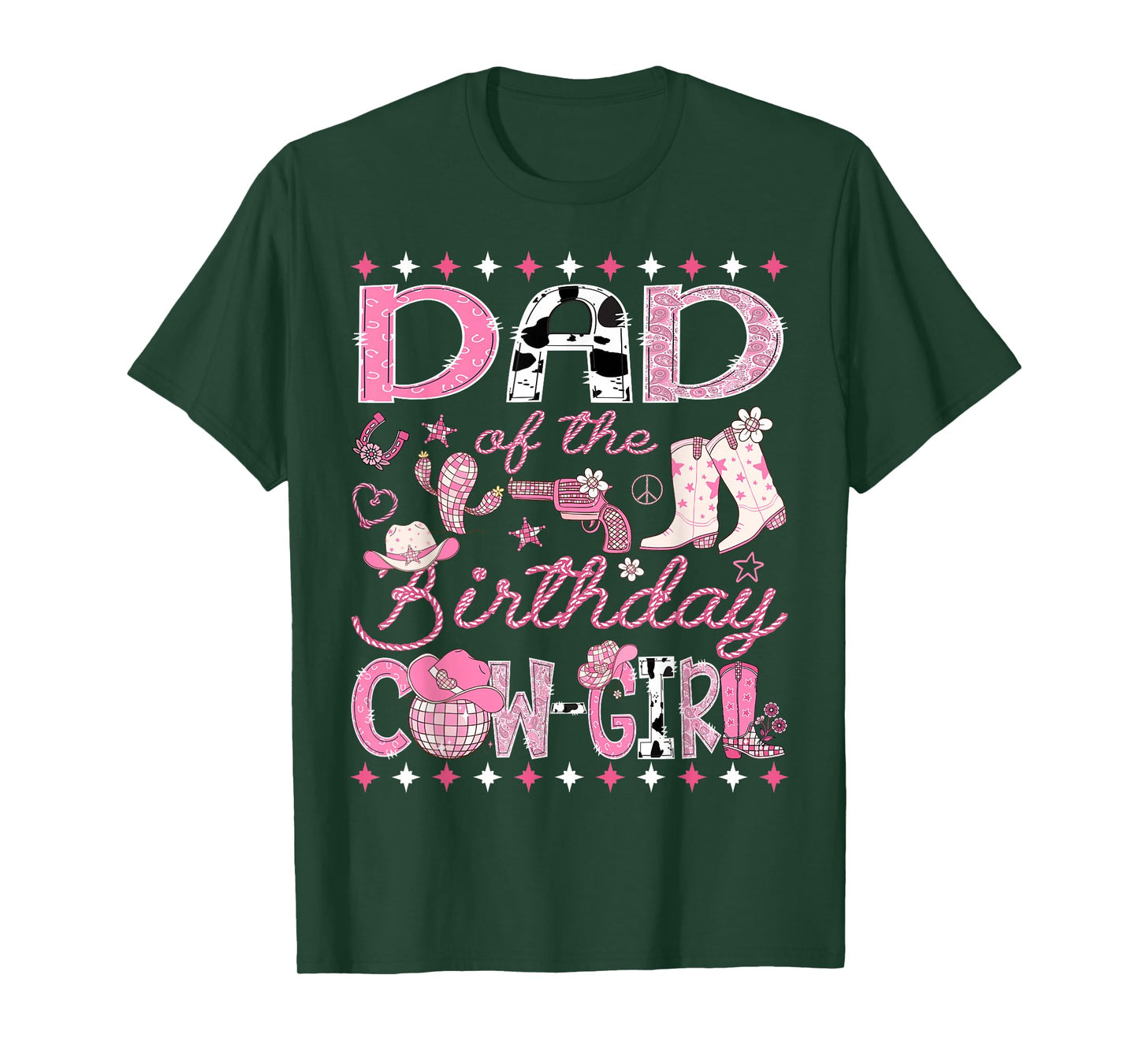 Dad of The Birthday Cowgirl Pink Rodeo Western Disco T-Shirt