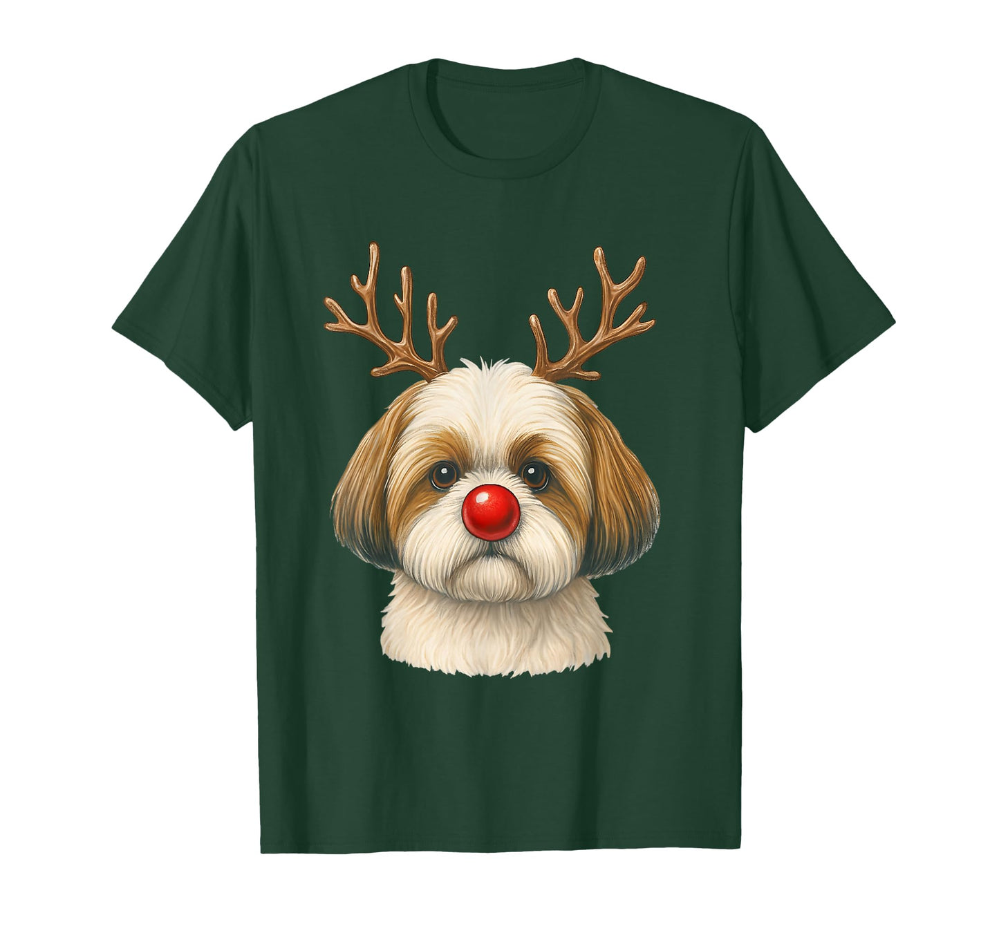 Cute Shih Tzu Christmas Reindeer Dog Lover Holiday T-Shirt