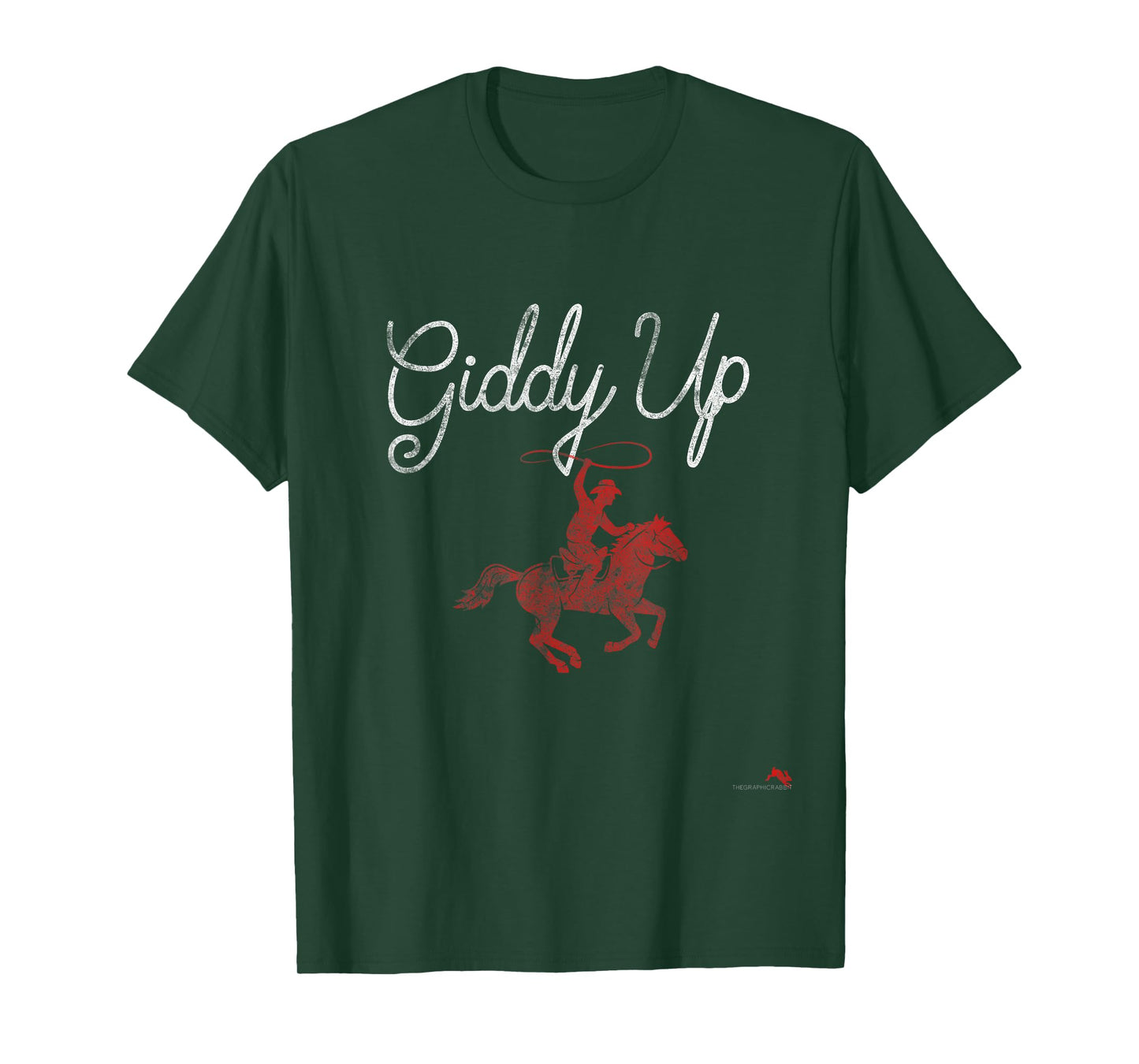 Rodeo Round Up Apparel Giddy Up T-Shirt - Unisex-Adults, Black, Small, Short Sleeve, Vintage, Cowgirl, Vacation