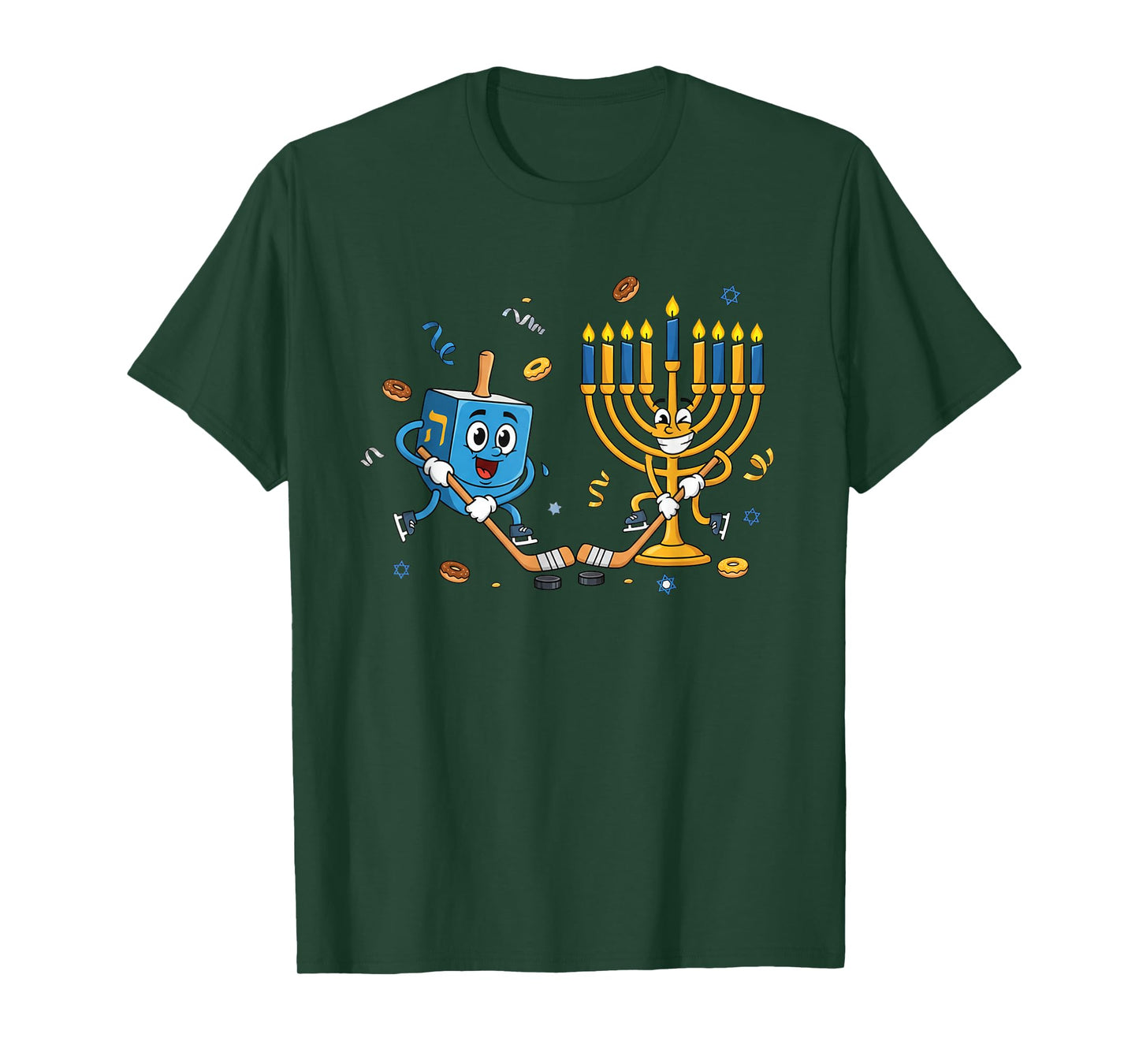 Funny Hockey Dreidel Menorah Hanukkah Kids Womens Mens T-Shirt