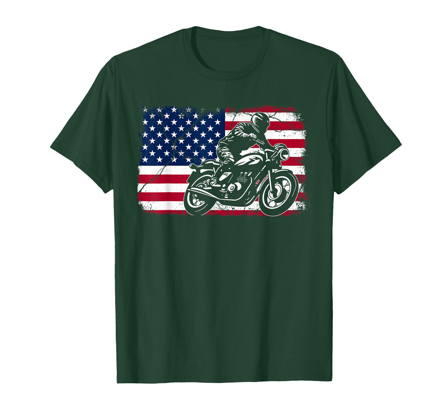 American Flag Biker Motorcycle USA Flag 4th of July Boys Men T-Shirt