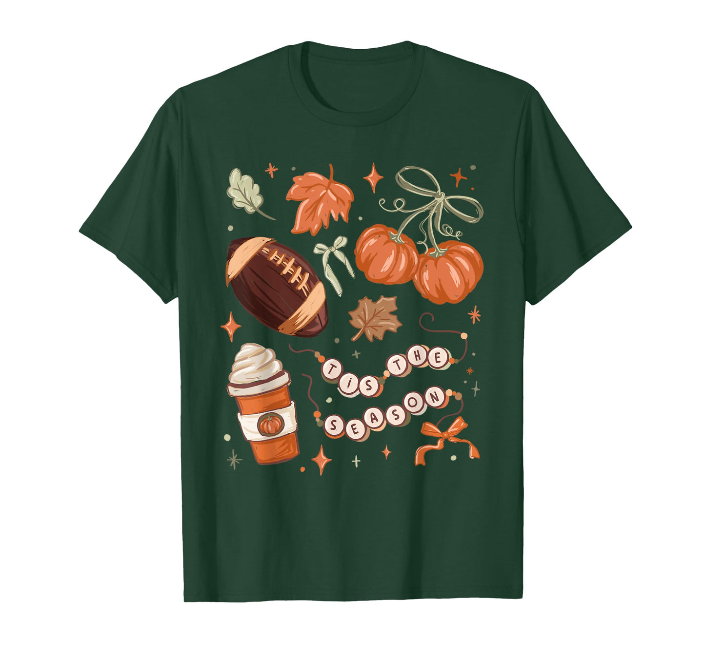 Tis The Season Fall Autumn Football Pumpkin Coffee Leaves T-Shirt
