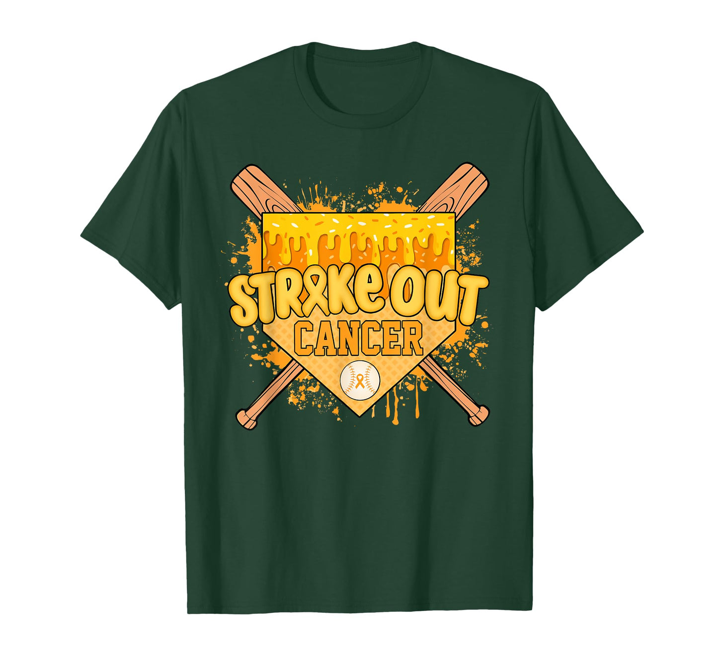 Strike Out Home Plate Ice Cream Drip Childhood Cancer T-Shirt