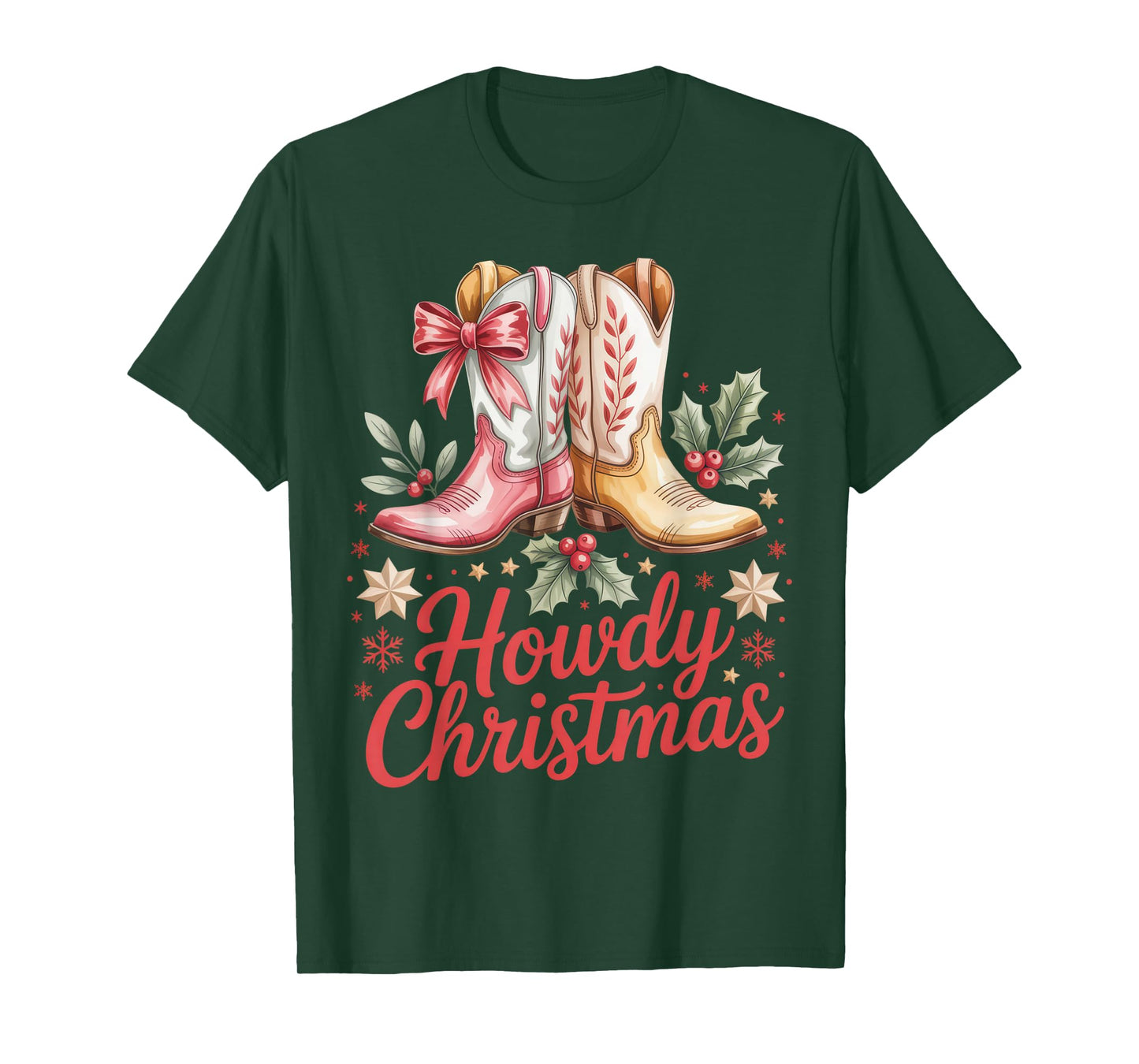 Howdy Christmas Outfit Western Cowboy Boots Holiday Southern T-Shirt