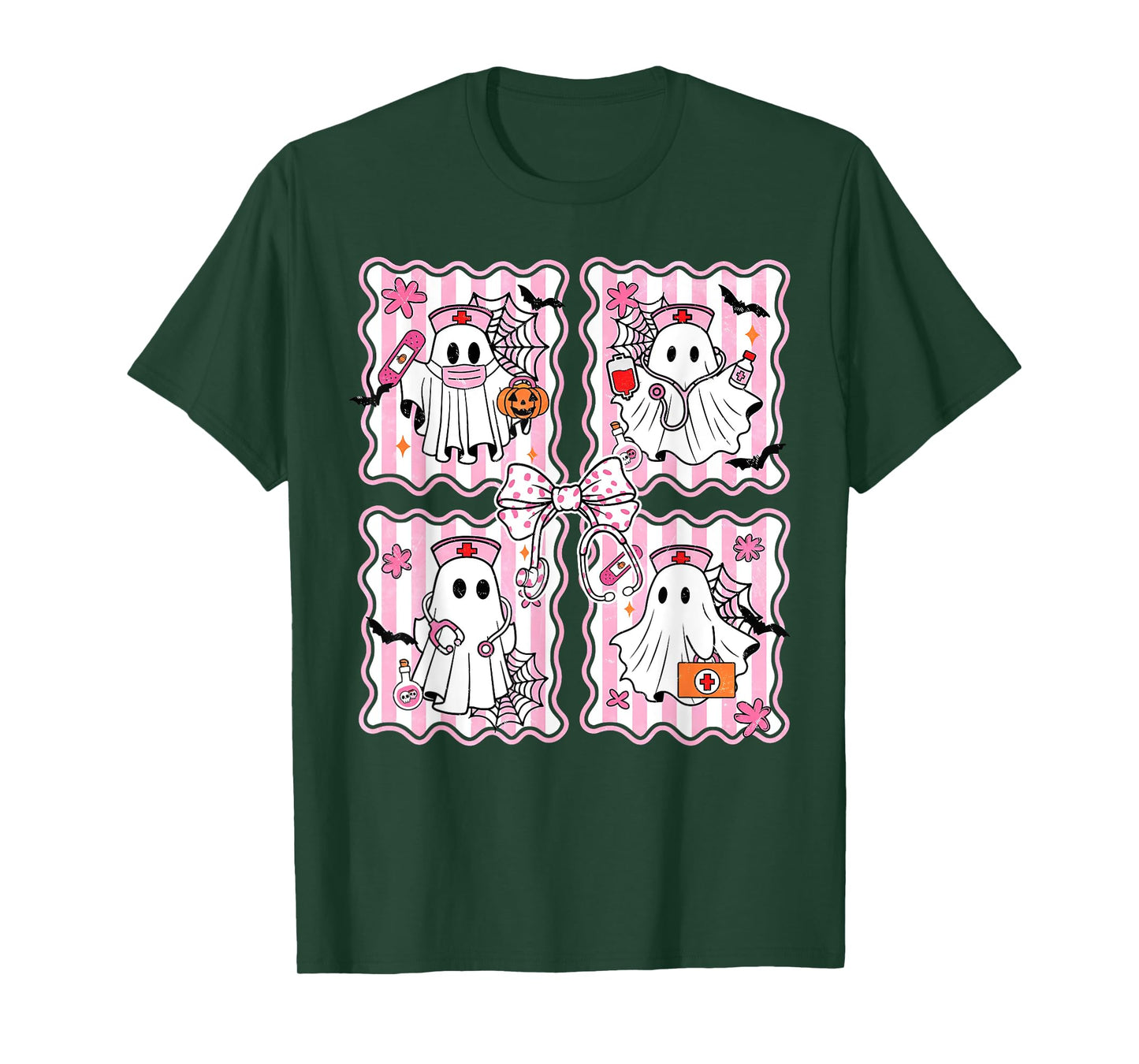 Spooky Season Halloween Ghost Nurse Coquette Bow Stethoscope T-Shirt