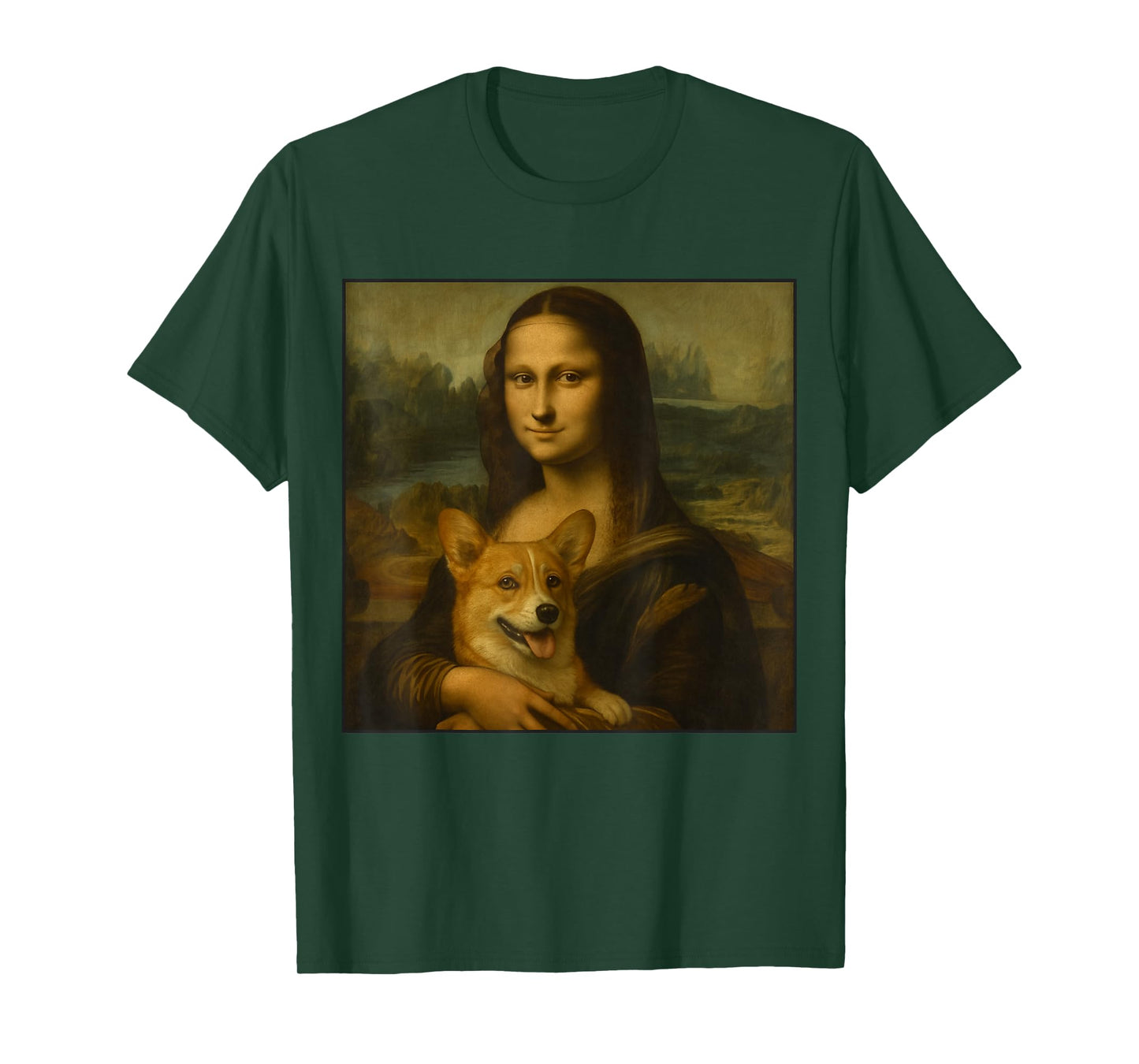 Mona Lisa Holding Corgi Funny Dog Lover Art Parody Painting T-Shirt