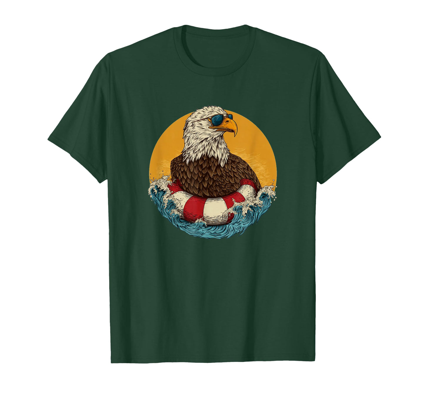 Bespectacled Eagle in Pool Ring for Patriotic Holidays T-Shirt