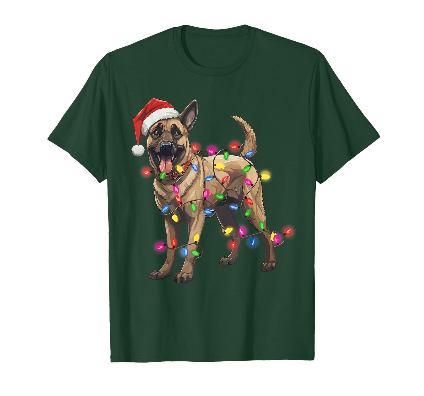 Dog Christmas Santa Hat Belgian Malinois Dog Lover Xmas Gift T-Shirt for Men Women
