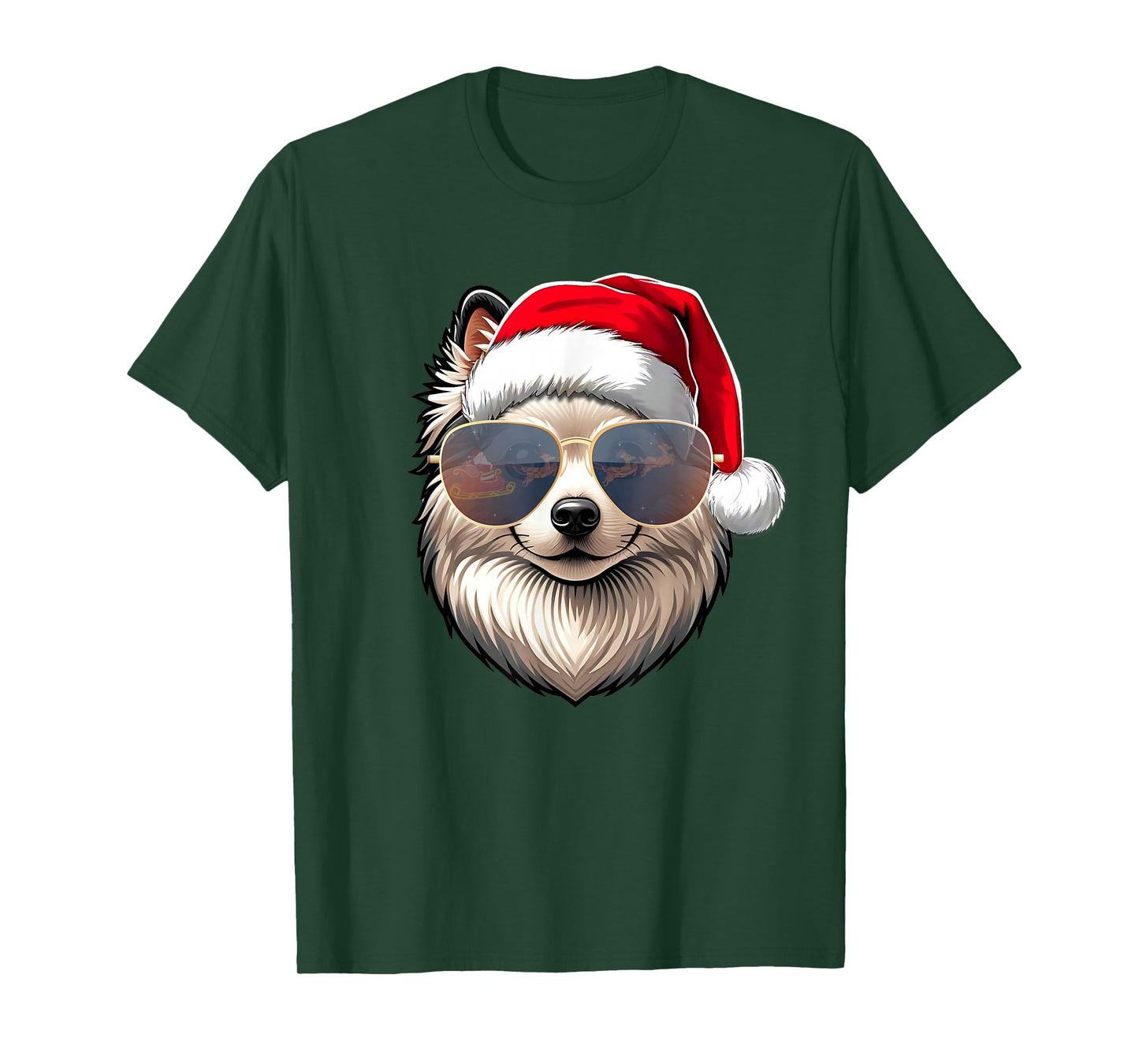 Ugly Sweater X-mas Santa American Eskimo Dog Christmas T-Shirt