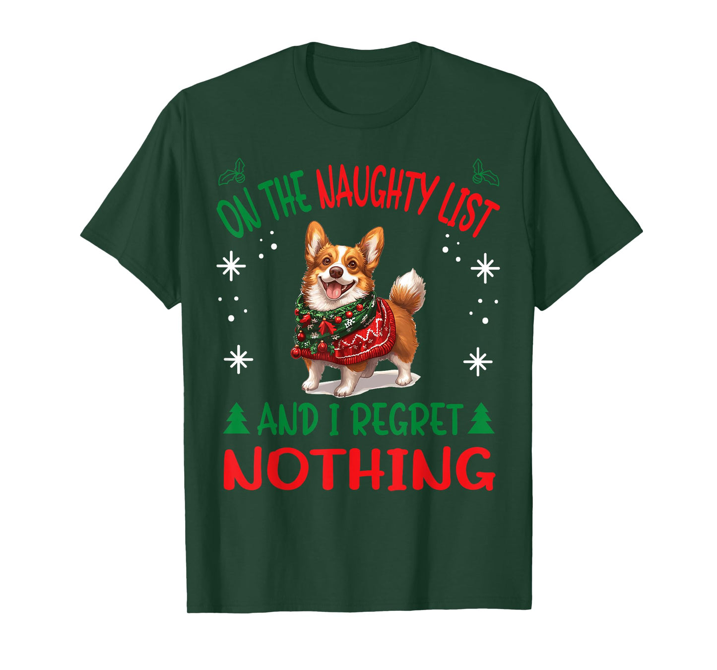 Cute Cardigan Welsh Corgi Dog Christmas On The Naughty List T-Shirt