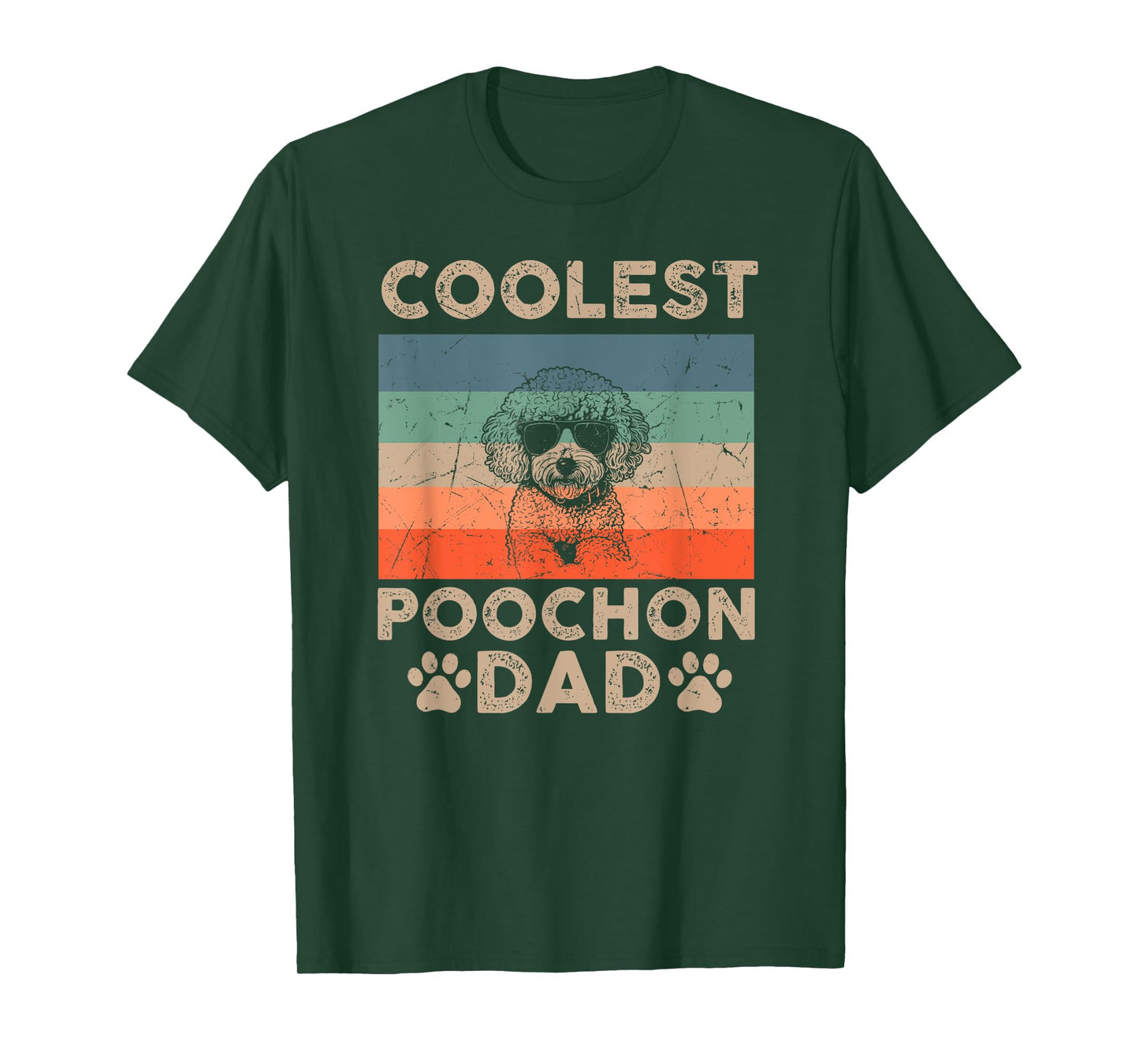 Vintage Coolest Poochon Dad Dog With Sunglasses Funny Dog T-Shirt for Men Women Kids