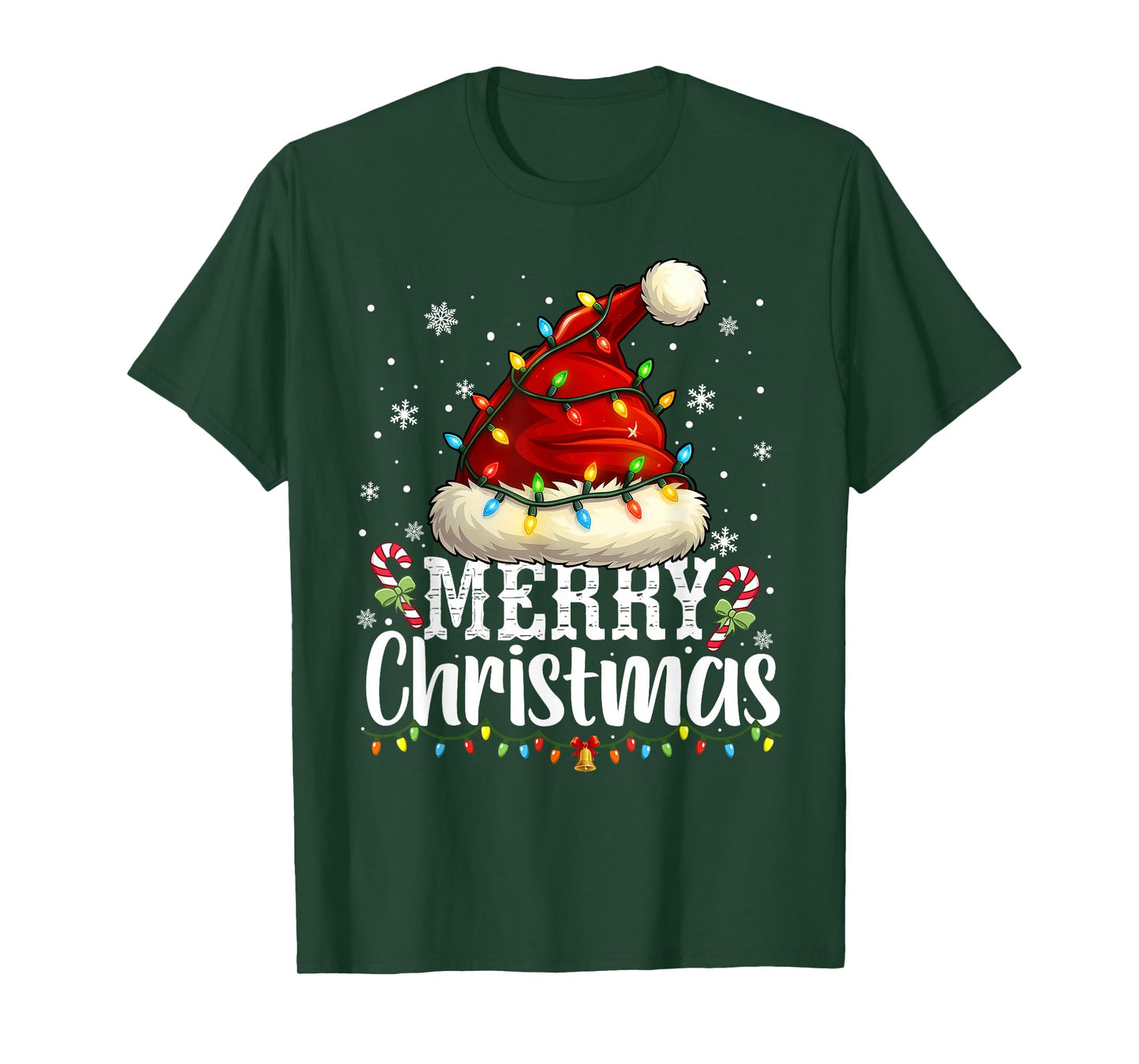 Merry Christmas Lights Santa Hat Xmas Family Pajamas Holiday T-Shirt
