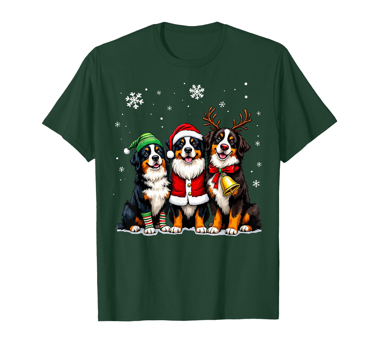 Bernese Mountain Dog Christmas Dogs Funny Santa Reindeer Elf T-Shirt