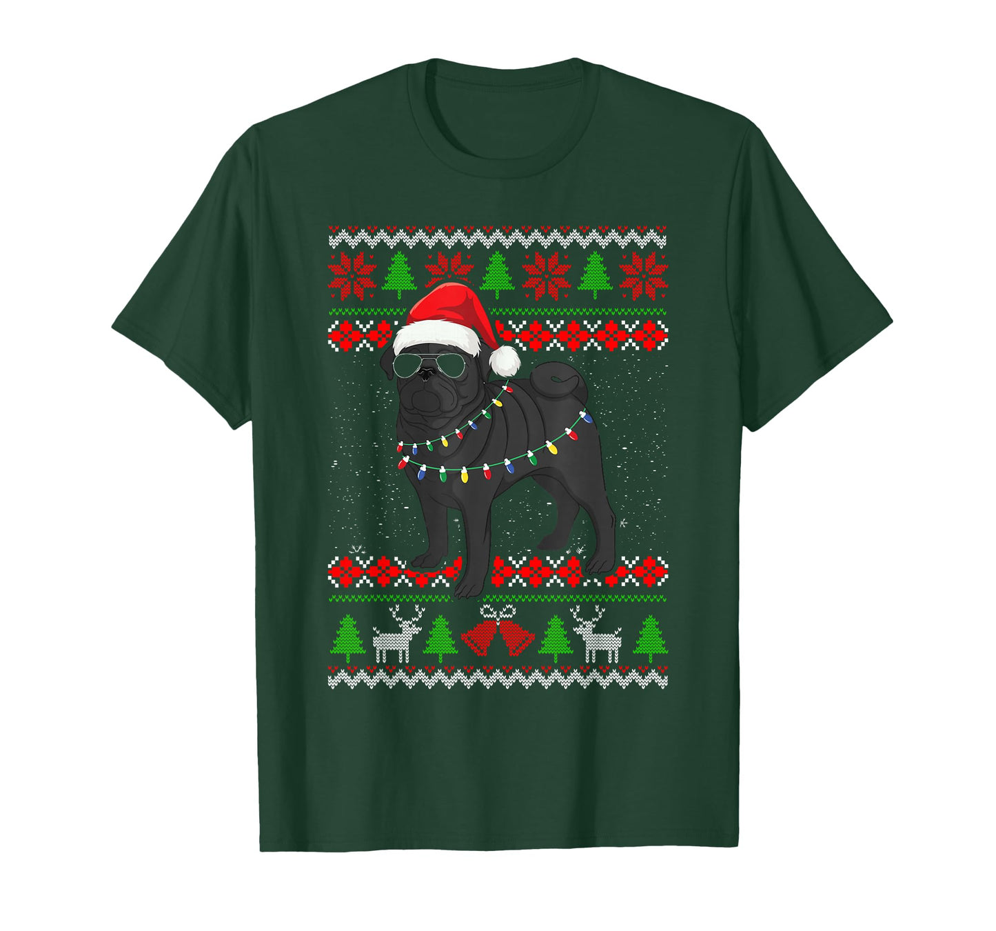 Black Pug Christmas Tree Dog Mom Dad Ugly Sweater Christmas T-Shirt